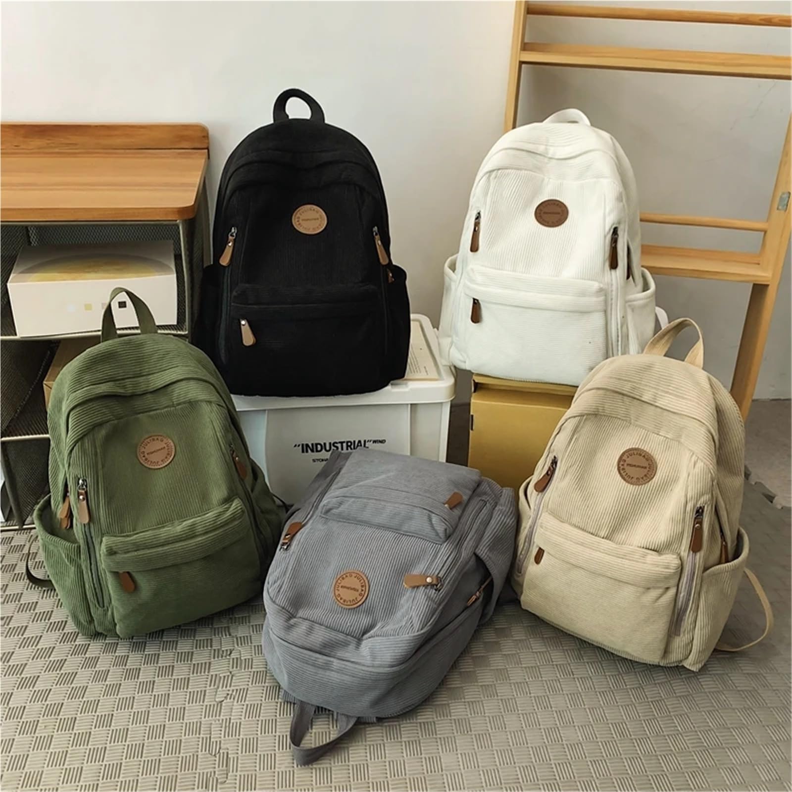 Rucksack Damen Frau Rucksack Cord Schule Buch Taschen for Teenager Weibliche College Tasche Dame Freizeit BagPack GroßE KapazitäT(Khaki)