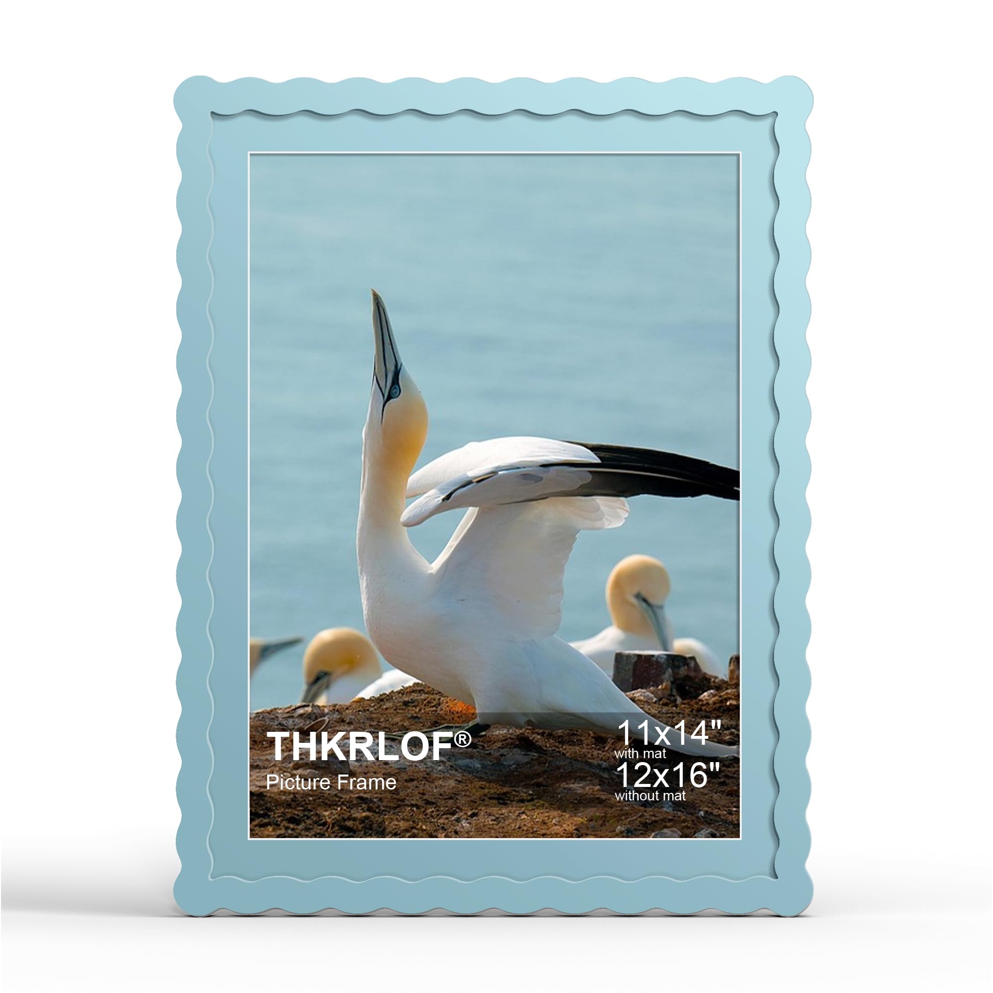 THKRLOF 12x16 Wavy Edge Blue Wood Frame