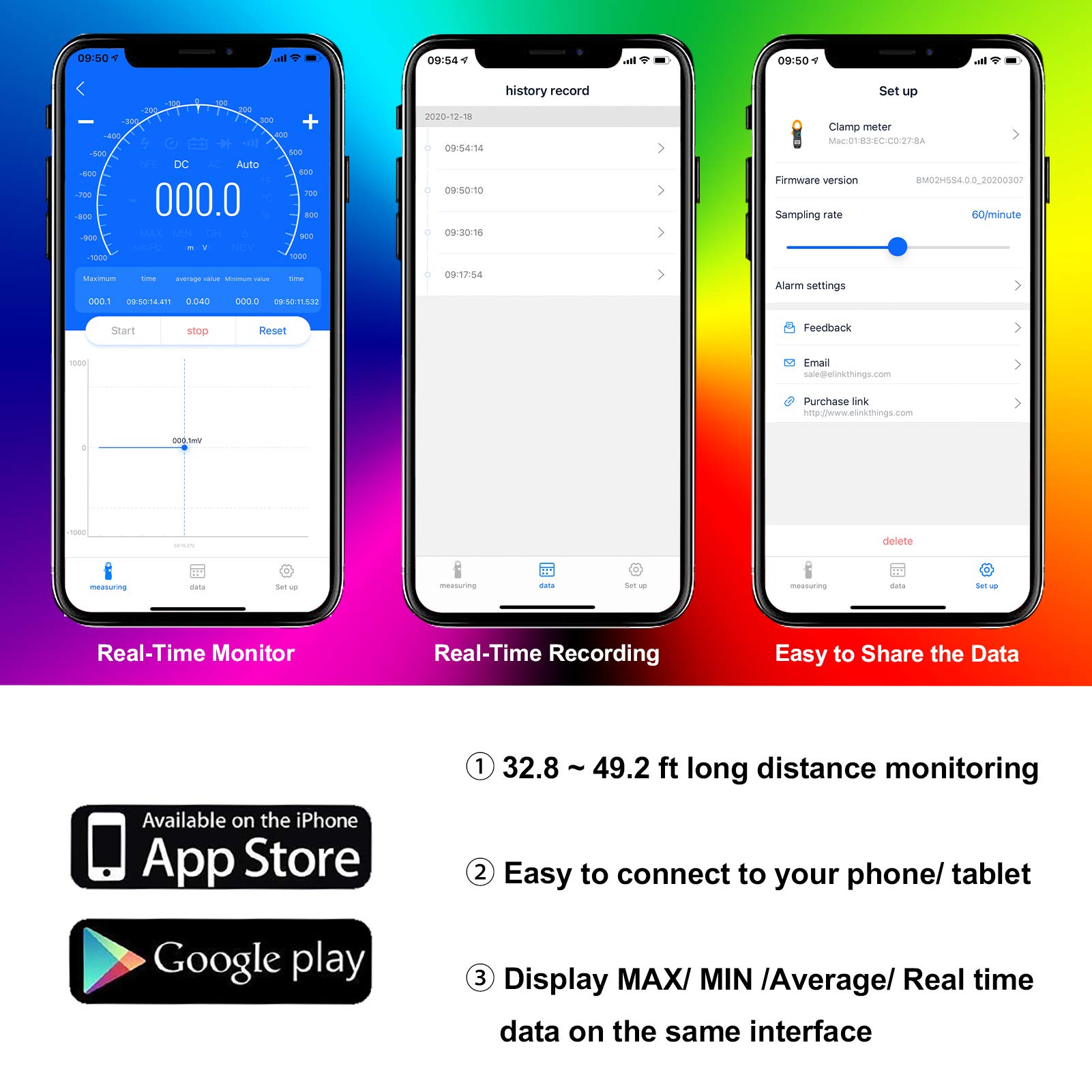BTMETER BT-7200APP TRMS 6000 zlicza multimetr zaciskowy, cyfrowy amperomierz z Bluetooth do prądu AC/DC rezystor napięcia kondensator częstotliwość ciągłość temperatura NCV