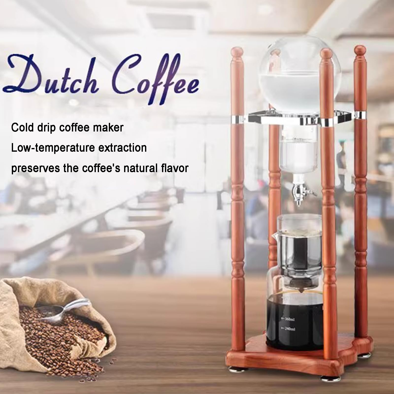 Cafetera Cold Brew, 1000 ml, con velocidad de goteo ajustable y marco de madera, perfecta para bares, clubes y fiestas, para 6-8 tazas
