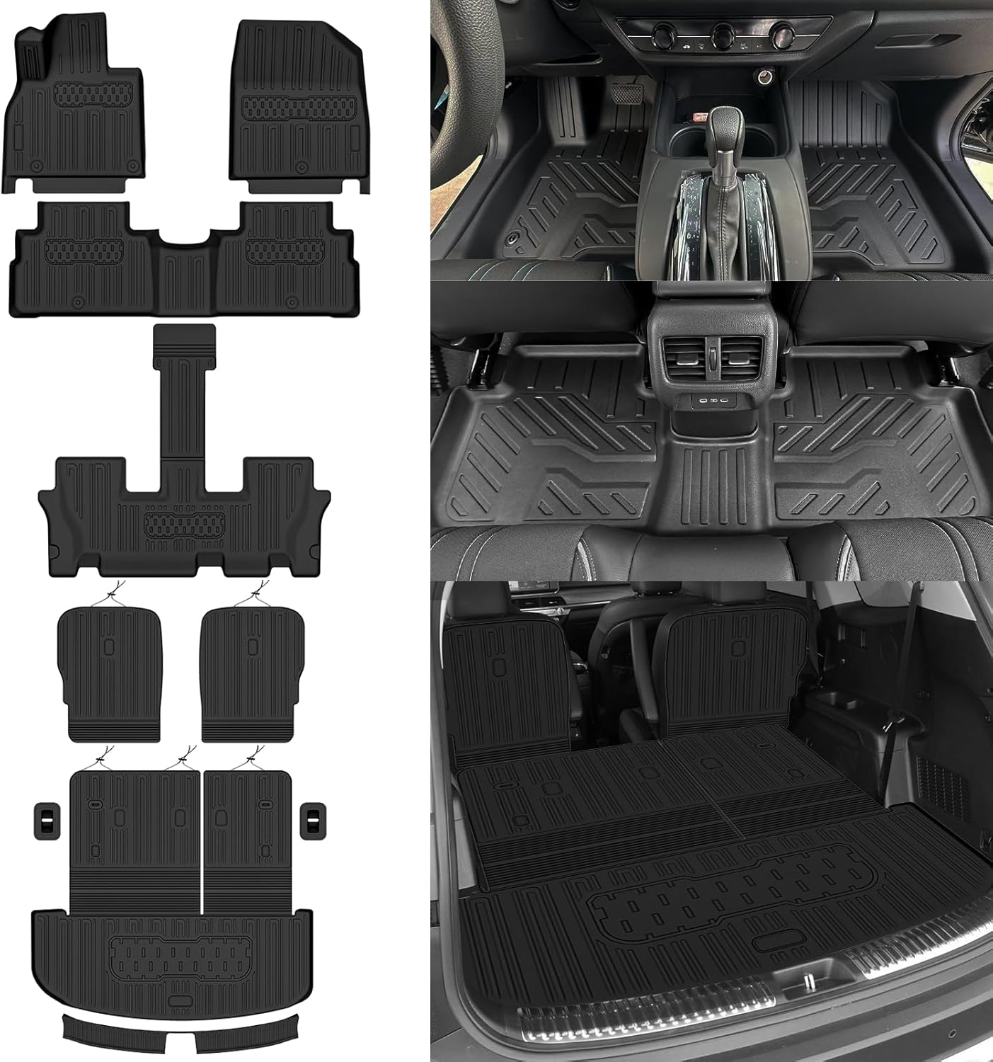 All Weather Floor Mats Fit for Kia Telluride(7 Seat) 2020-2024 2025 Trunk Mat with Backrest Mat 3rd Row Replacement for Kia Telluride 2nd Row Backrest Mats & Door Edge Protector Accessories