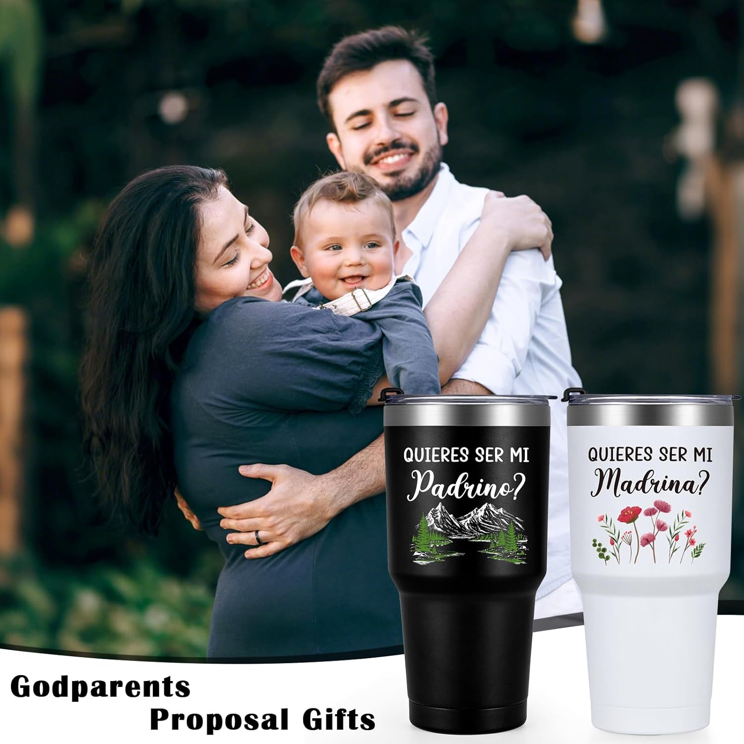 Gtmileo Quieres Ser Mi Padrino Madrina, Will You be My Godparents Gifts in Spanish, Padrinos De Bautizo Propuesta Gifts, 30oz Quieres Ser Mi Padrino Madrina Stainless Steel Insulated Tumbler Set - Image 2