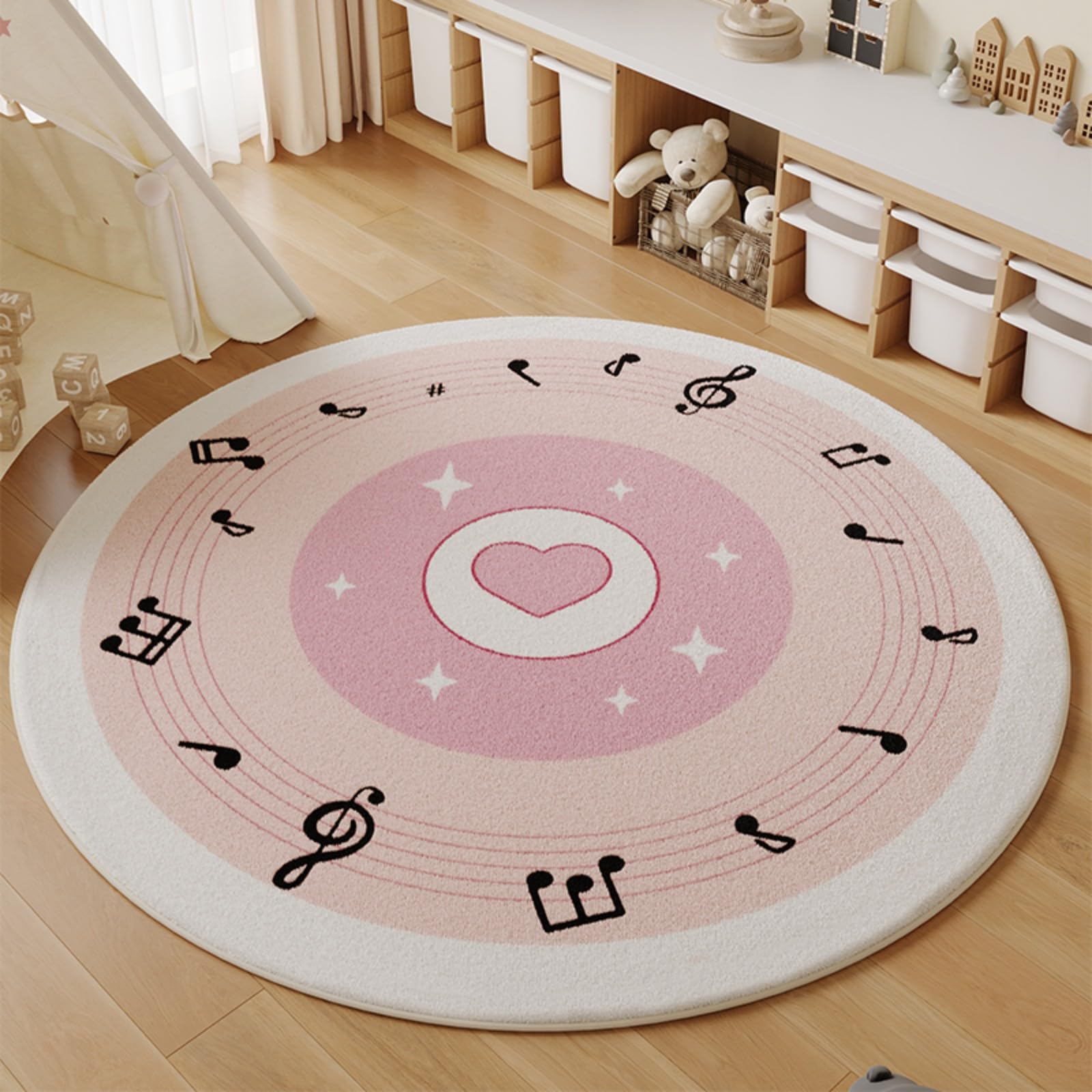 Tapis rond motif musical pour salon moderne maison moquette douce 100cm