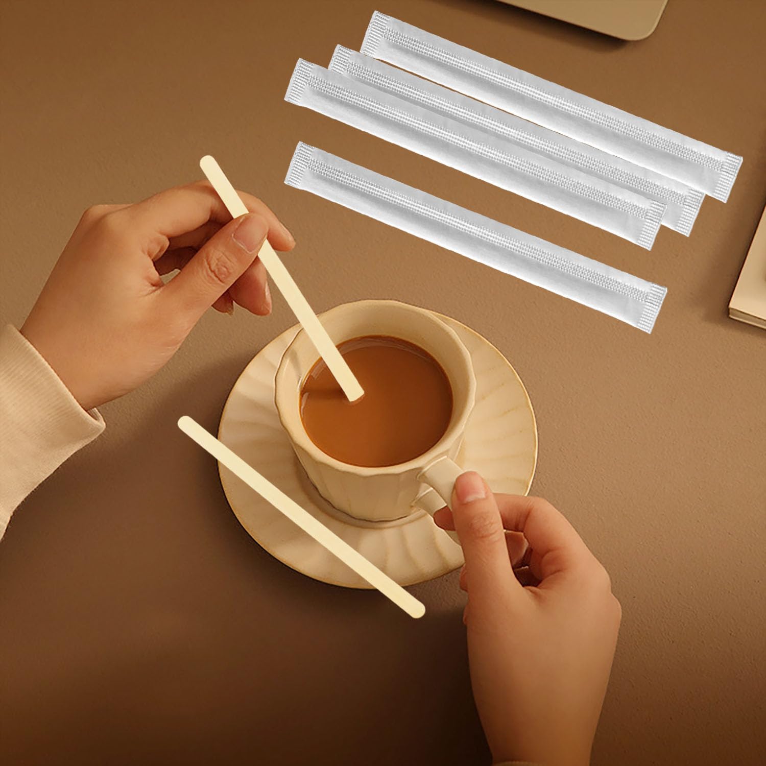 100 Bastoncini per caffè in Legno, 114 mm Compostabili Bastoncini da caffè USA e Getta Agitatori di caffè Palettine in Legno caffè, per Mescolare caffè e Bevande