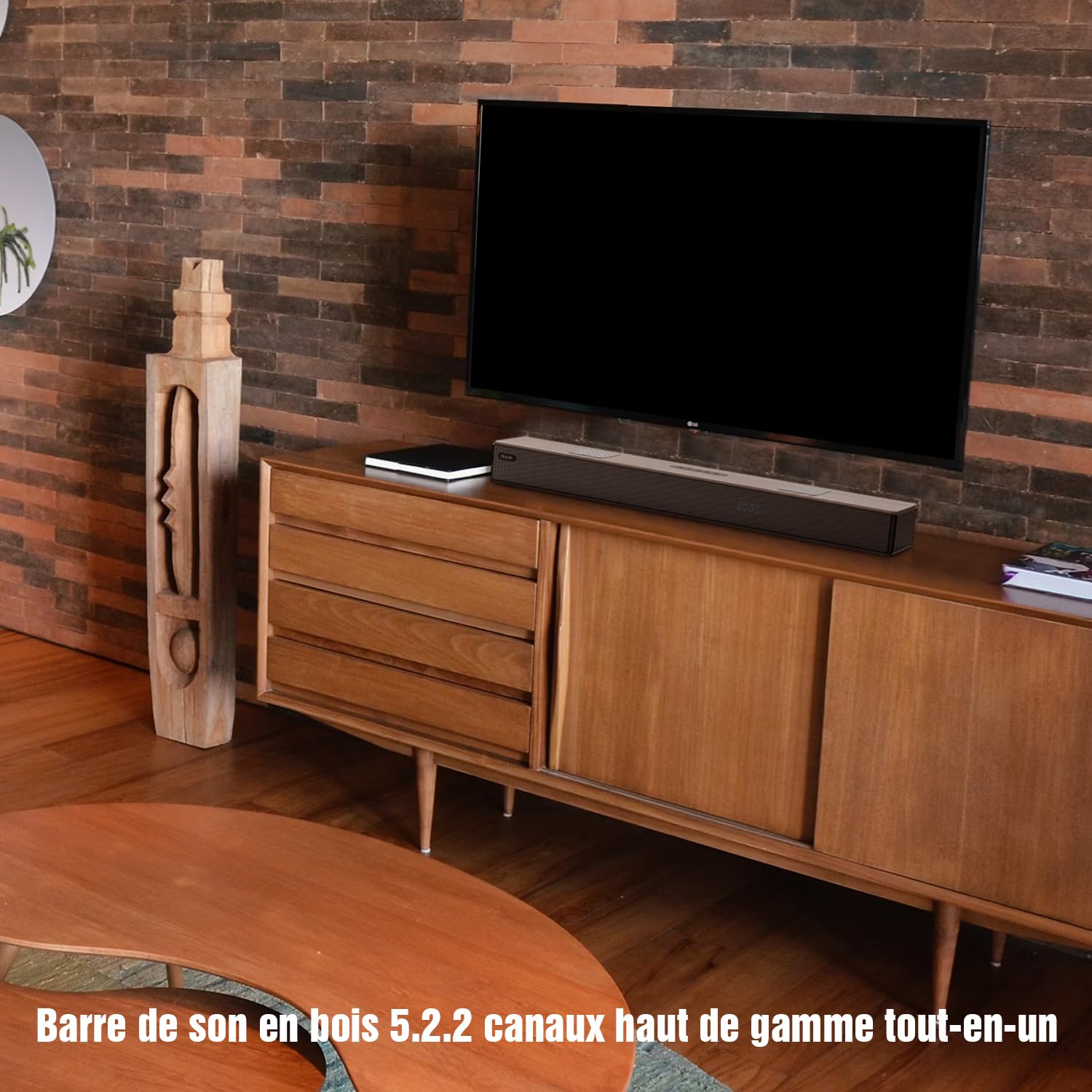 Hiwill 5.2.2 Dolby Atmos Barre de Son TV en Bois, 400W Tout-en-Un Home Cinema Enceintes pour Téléviseur avec Double Caisson de Basses Intégré, 2 Haut-parleurs Orientés vers Le Haut, WoNoble A502