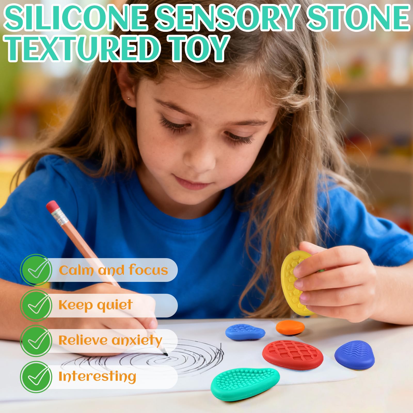 Fidget Sensory Stone Aus Weichem Silikon - Anti-Stress Spielzeug Für Erwachsene & Kinder, Bei ADHS, Autismus Oder Angst