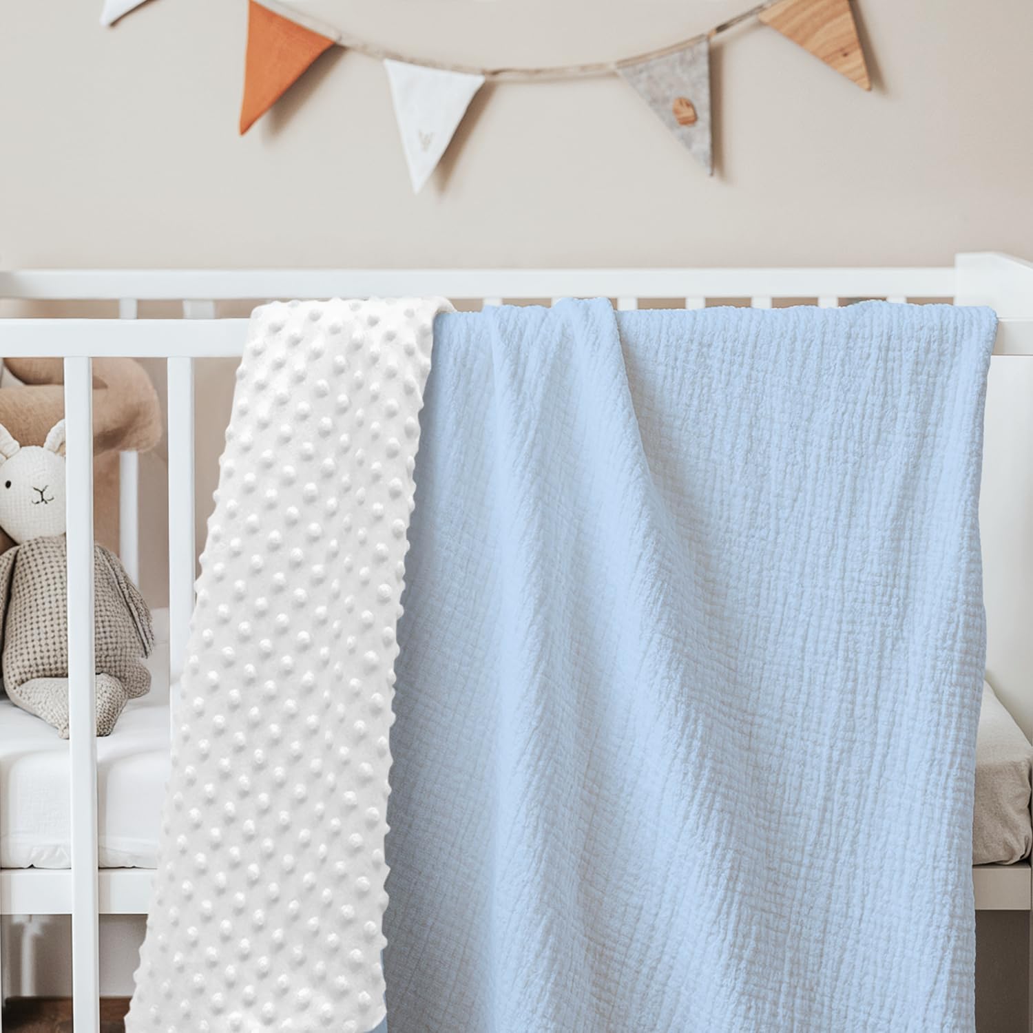 Baby Blankets for Boys, Soft Nursery Minky Blankets with Muslin and Dotted Fleece Back 30x40 inches, Receiving Bed Quilt for Newborn, Infants, Toddlers (Light Blue) - Image 7