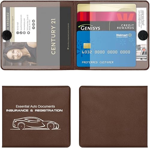 Soporte para registro y seguro de automóvil, paquete de 2 organizadores de guanteras de piel sintética, cartera para documentos de tarjetas,