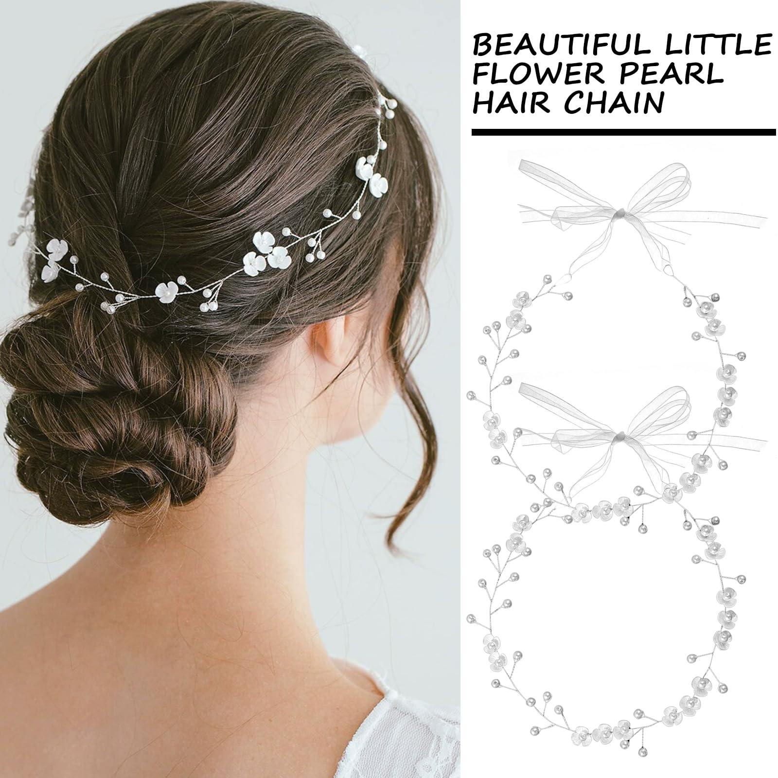Confezione Da 2 Coroncine Di Fiori Per Capelli Bambine - Cerchietti Elastico Con Perle E Fiori Bianco-Oro Per Damigelle, Matrimoni E Comunioni