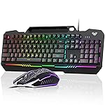 Aula T102 Gaming Keyboard and Mouse Combo | RGB Backlit Membrane Keyboard and Gaming Mouse | Wired Keyboard & Mouse Set for Windows PC Gamers (Black Panel | Black Keycaps)