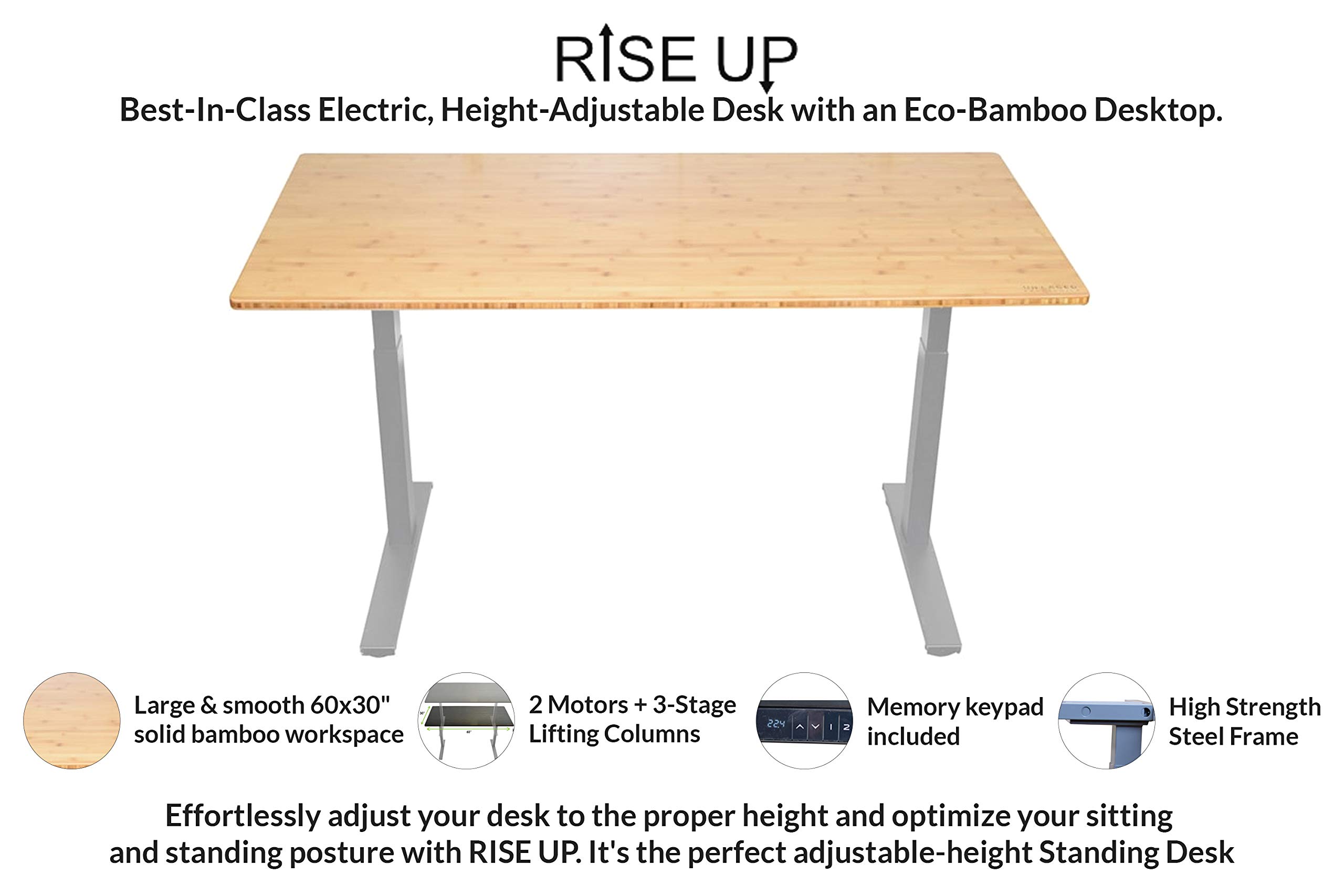 Uncaged Ergonomics Rubb Standing Desk, Black Frame + Natural Bamboo