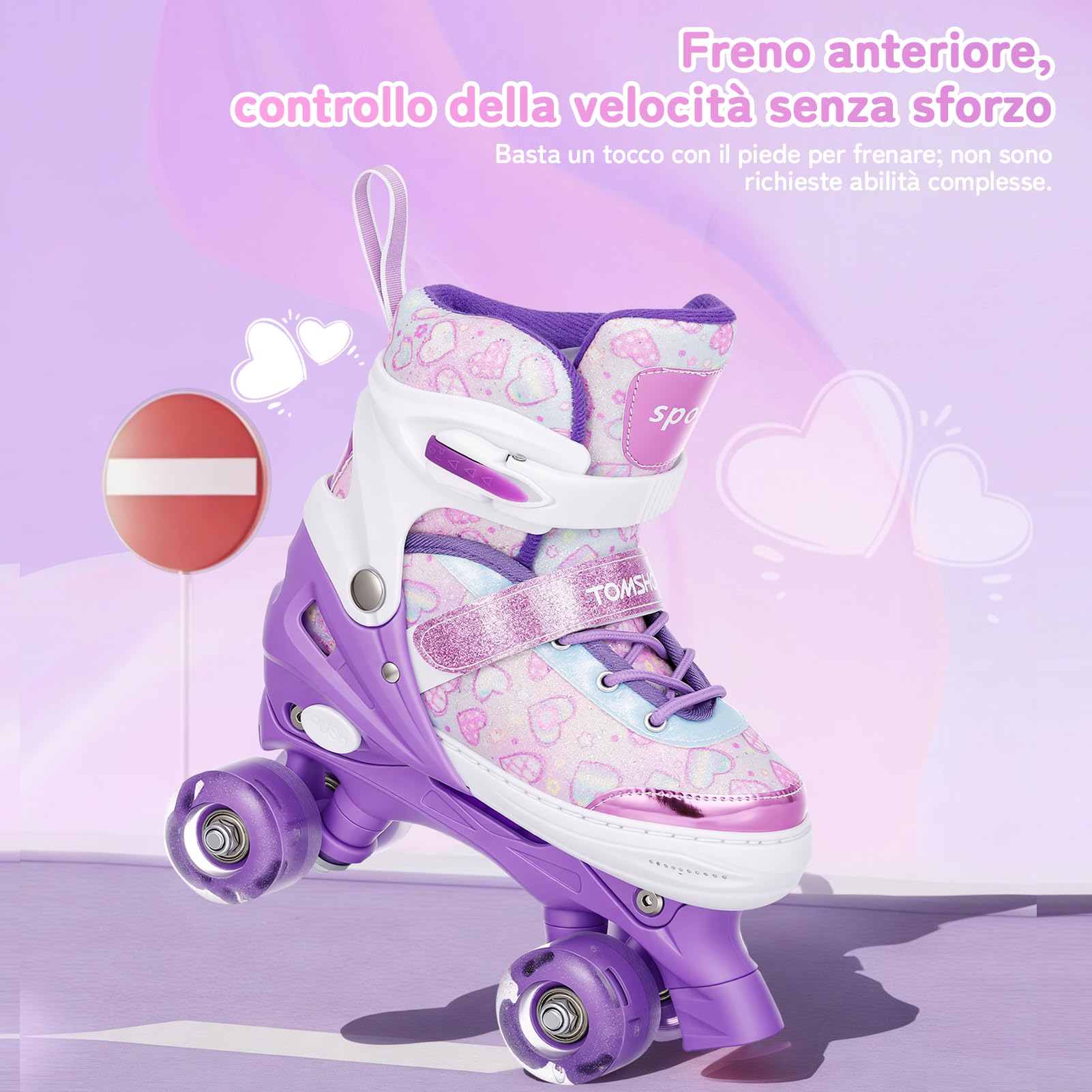 TOMSHOO Pattini a Rotelle Bambina, Pattini 4 Ruote Regolabili con Ruote Luminose LED, Roller Quad Principiante 3-12 Anni, Rollerblade Bambina per Interni ed Esterni, Regalo