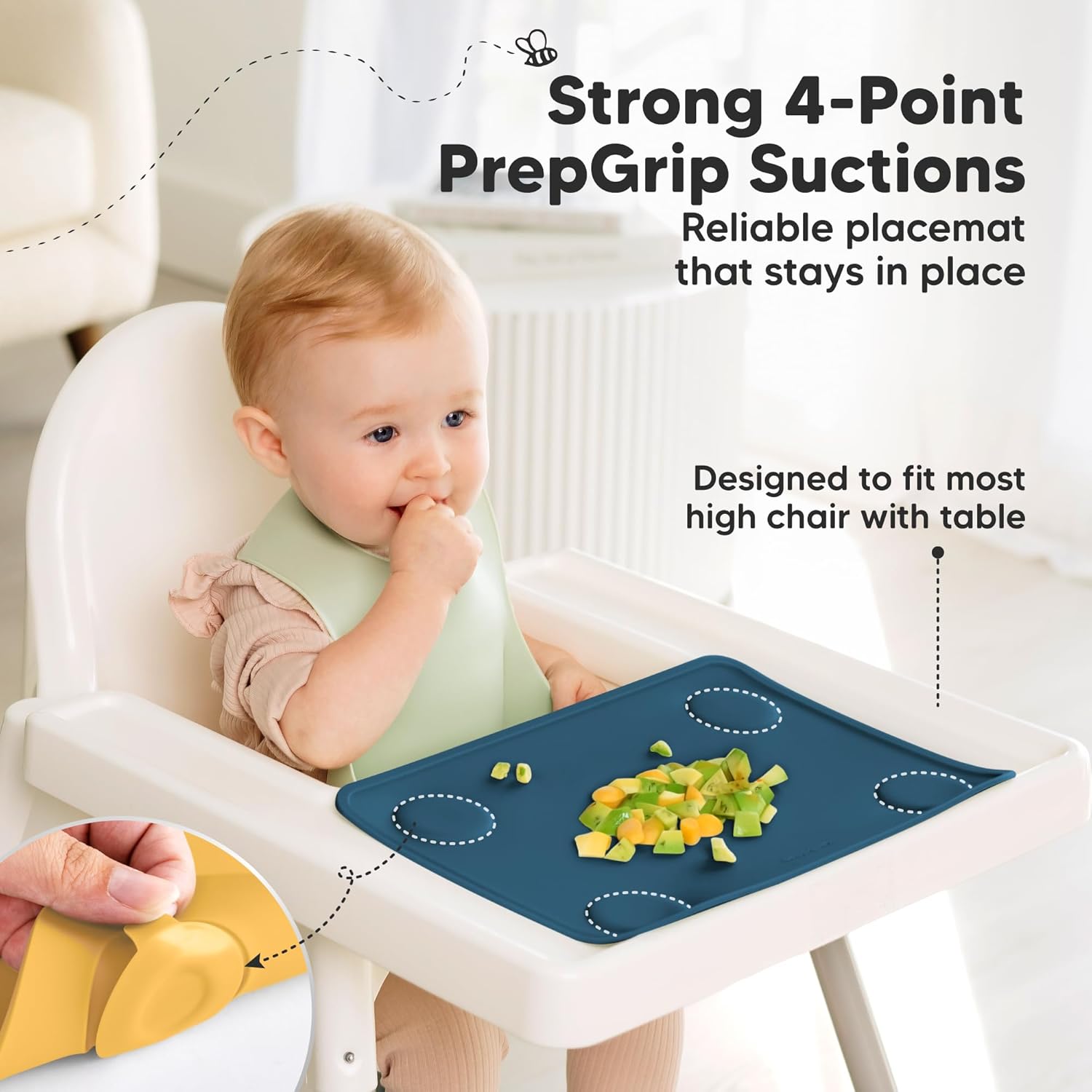 Keababies 2-Pack Silicone Placemats for Toddlers and 12-Pack Baby Food Containers - Non Slip Placemat for Kids, Easy-to-Clean Baby Mat - 4 oz Leak-Proof, Microwavable, Food Storage Container