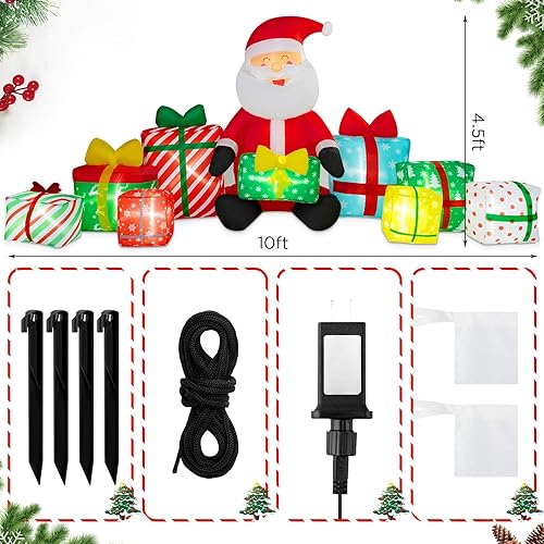 Miniatura 2 de Cajas de Regalo Gigantes de Papá Noel Inflables de Navidad de 10 Pies de Largo con Luces LED, Decoración Inflable de Regalo de Papá Noel con