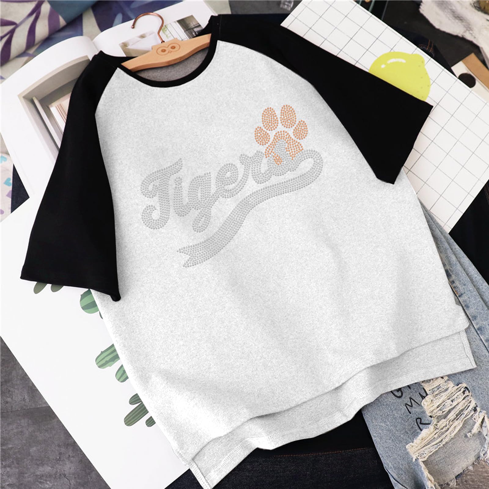 Decalcomania Tigre Con Strass Hotfix Transfer Per T-Shirt, Felpe