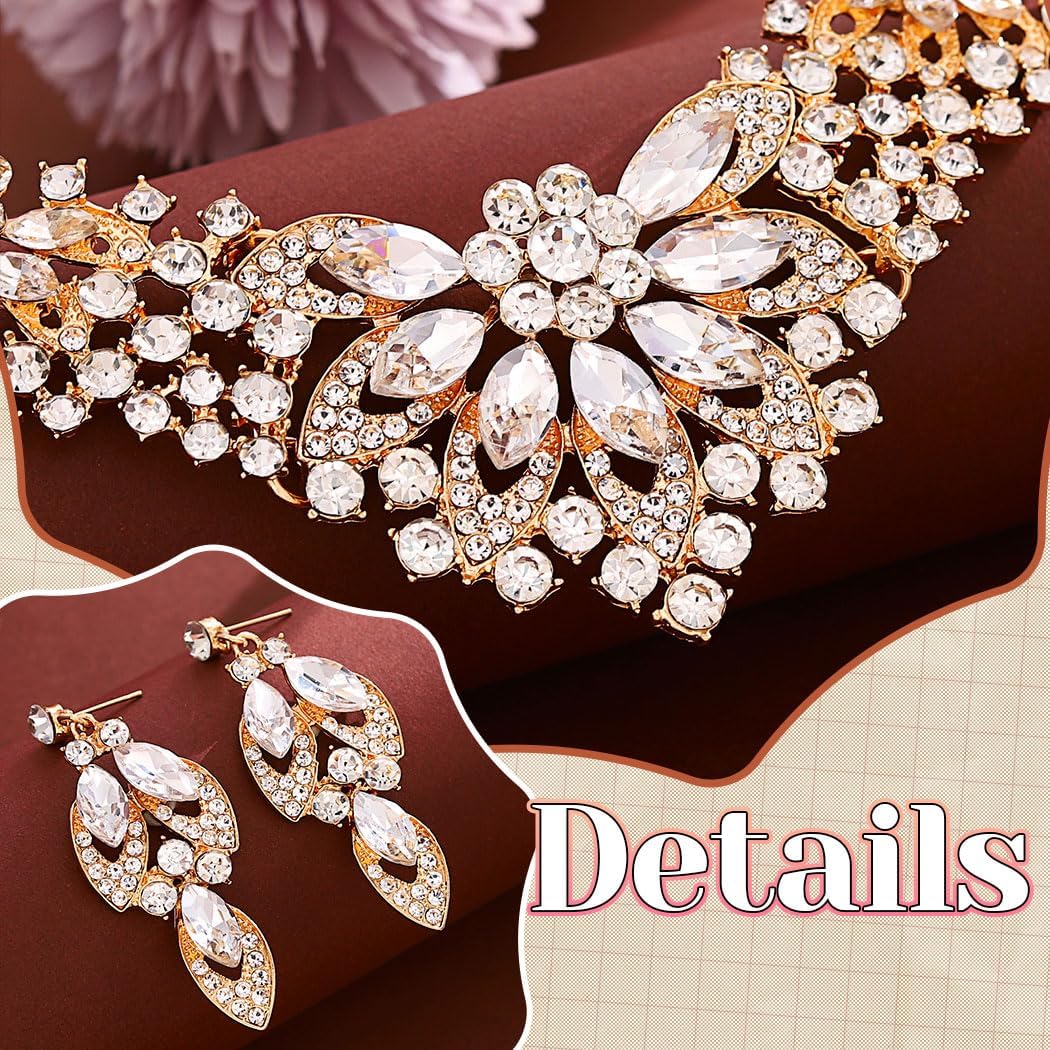 JEWEKY Wedding Jewelry Sets Gold Rhinestone Necklace Earrings Set Formal Costume Jewelry for Women - Image 6
