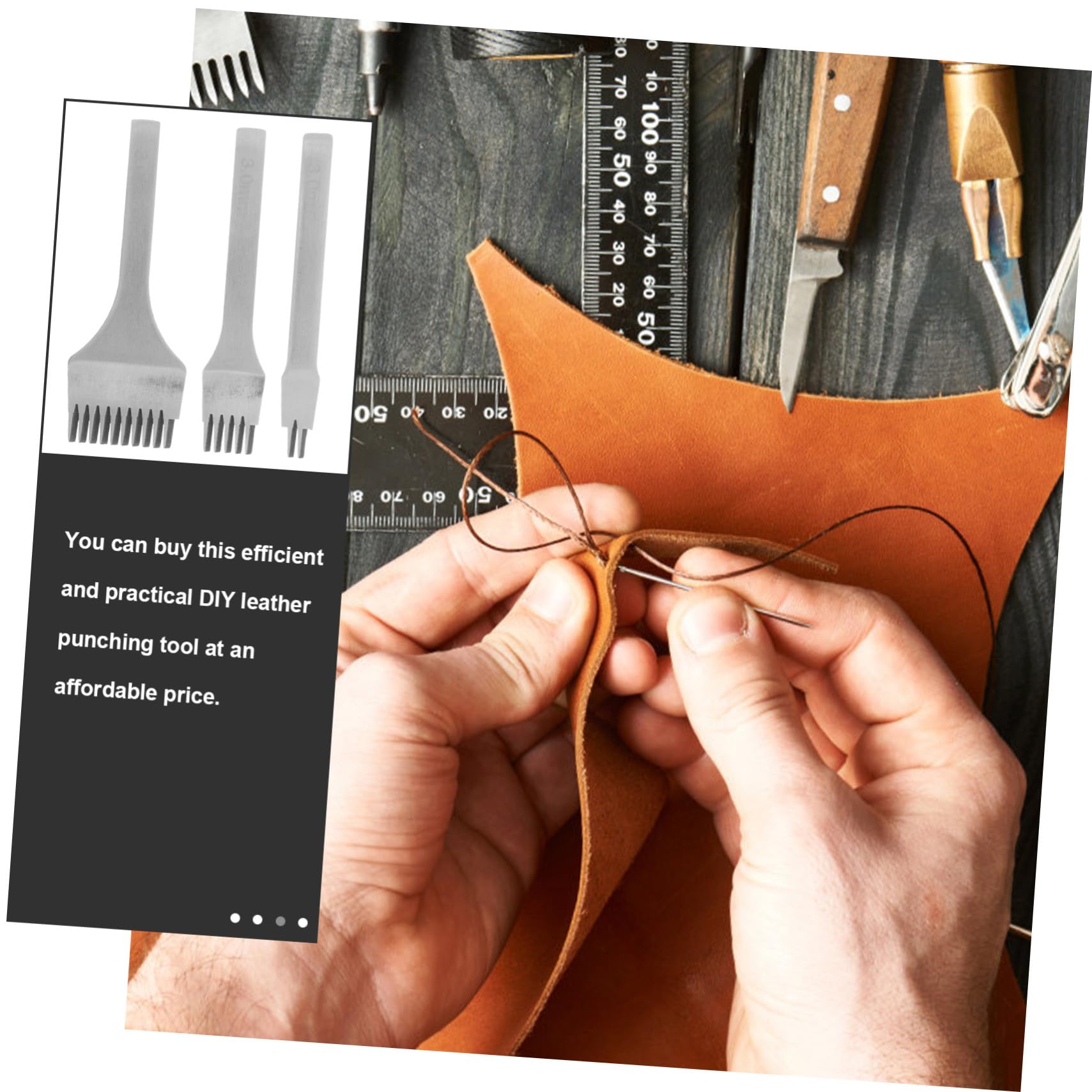 Homoyoyo 3 piezas Kit de Herramientas para Cuero Punzón de Resistente para Perforar y Coser Manualidades Dientes para Artesanía Cuero