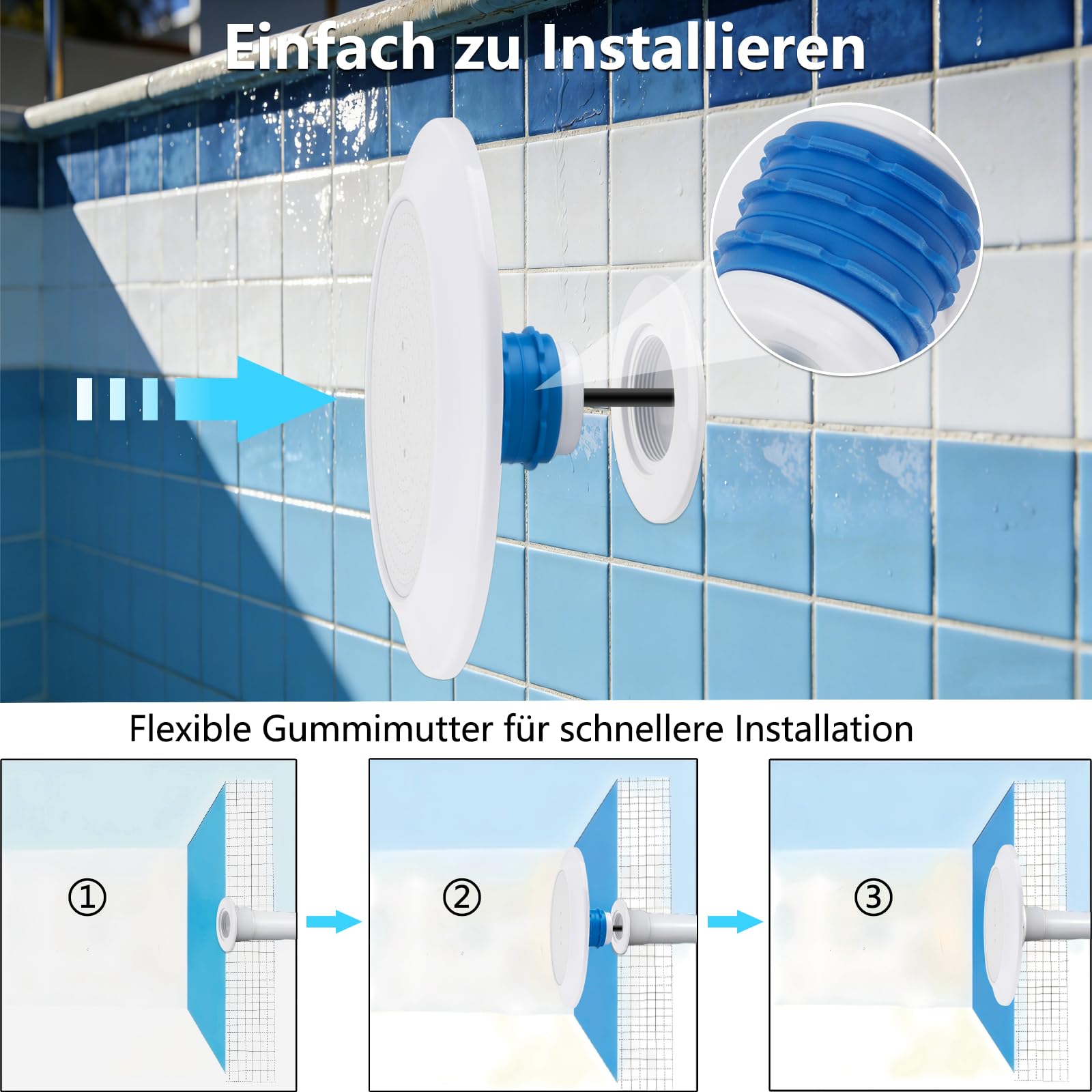 COOLWEST RGB LED Poolbeleuchtung mit 1-1/2 Zoll Außengewinde, 25W Unterwasser Licht mit Fernbedienung, Ø180mm, 24V DC, IP68 Colour Changing LED Poolscheinwerfer für Betonpools