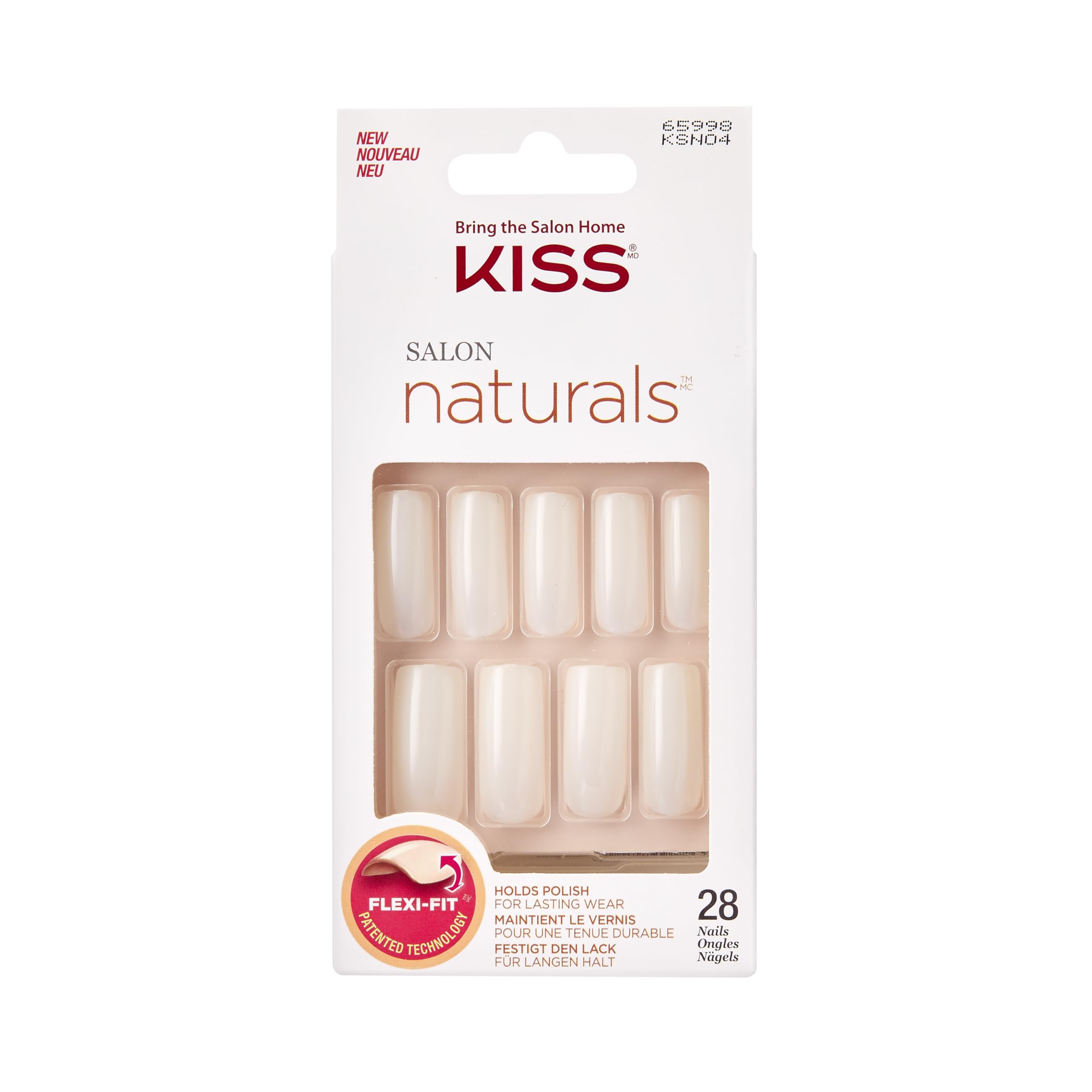KISS Salon Natural Sztuczne Paznokcie Tipsy – Kształt Owalny (Oval) – Średnia Długość – Naturalny Wygląd – Zestaw 28 szt. z Klejem