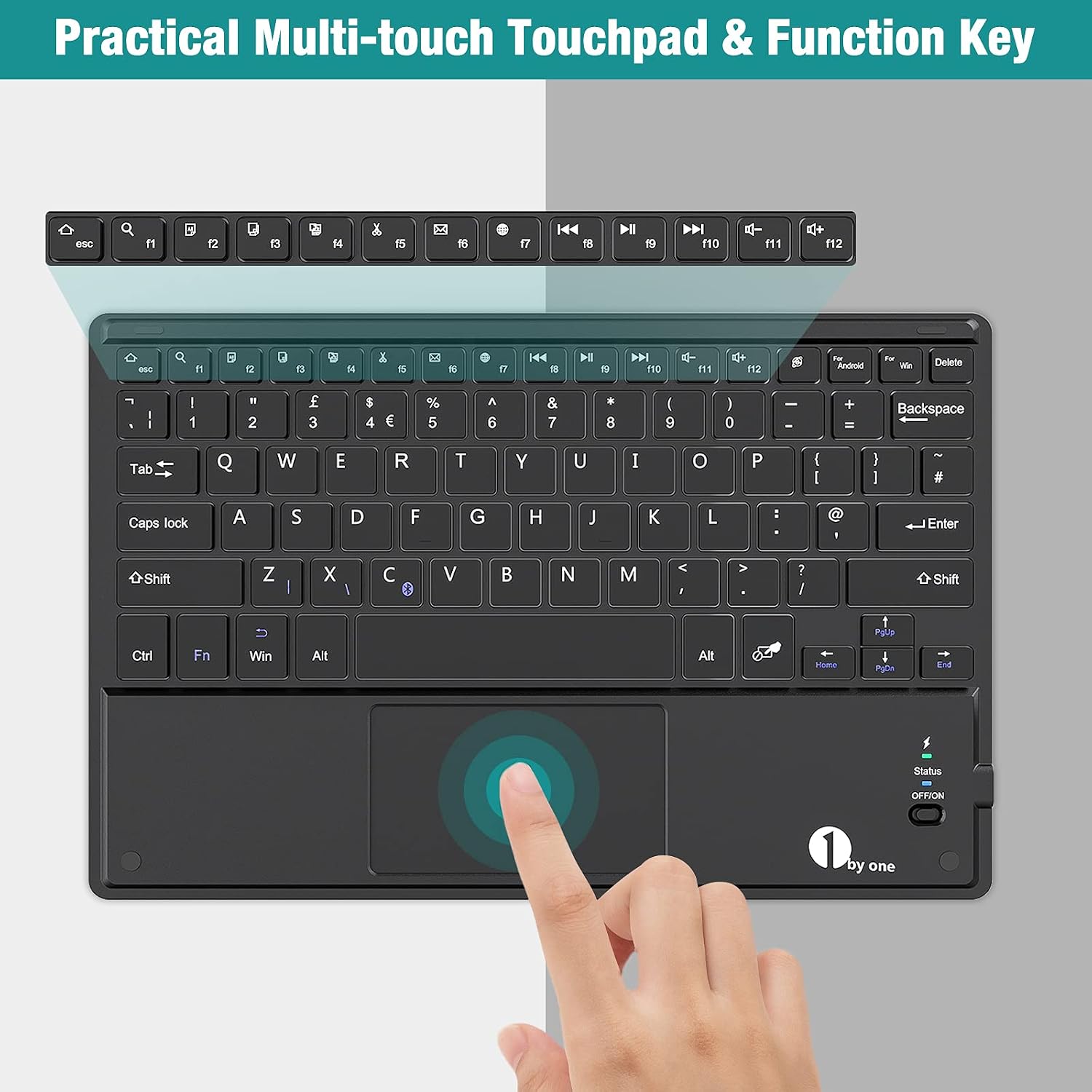 1byone Foldable Keyboard, Portable Wireless Keyboard for iOS, Android, Windows, PC, Tablets and Smartphone, Grey