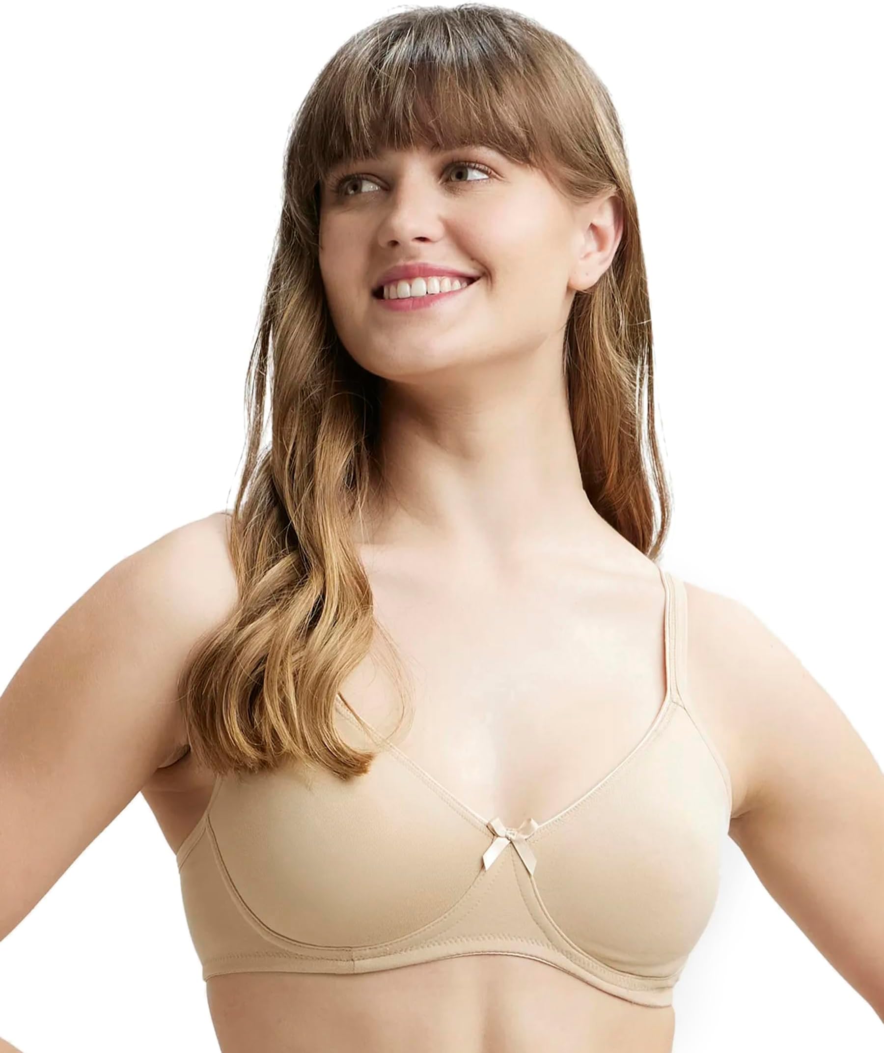 1722 Women's Wirefree Non Padded Super Combed Cotton Elastane Stretch Medium Coverage Everyday Bra with Concealed Shaper Panel and Adjustable Straps