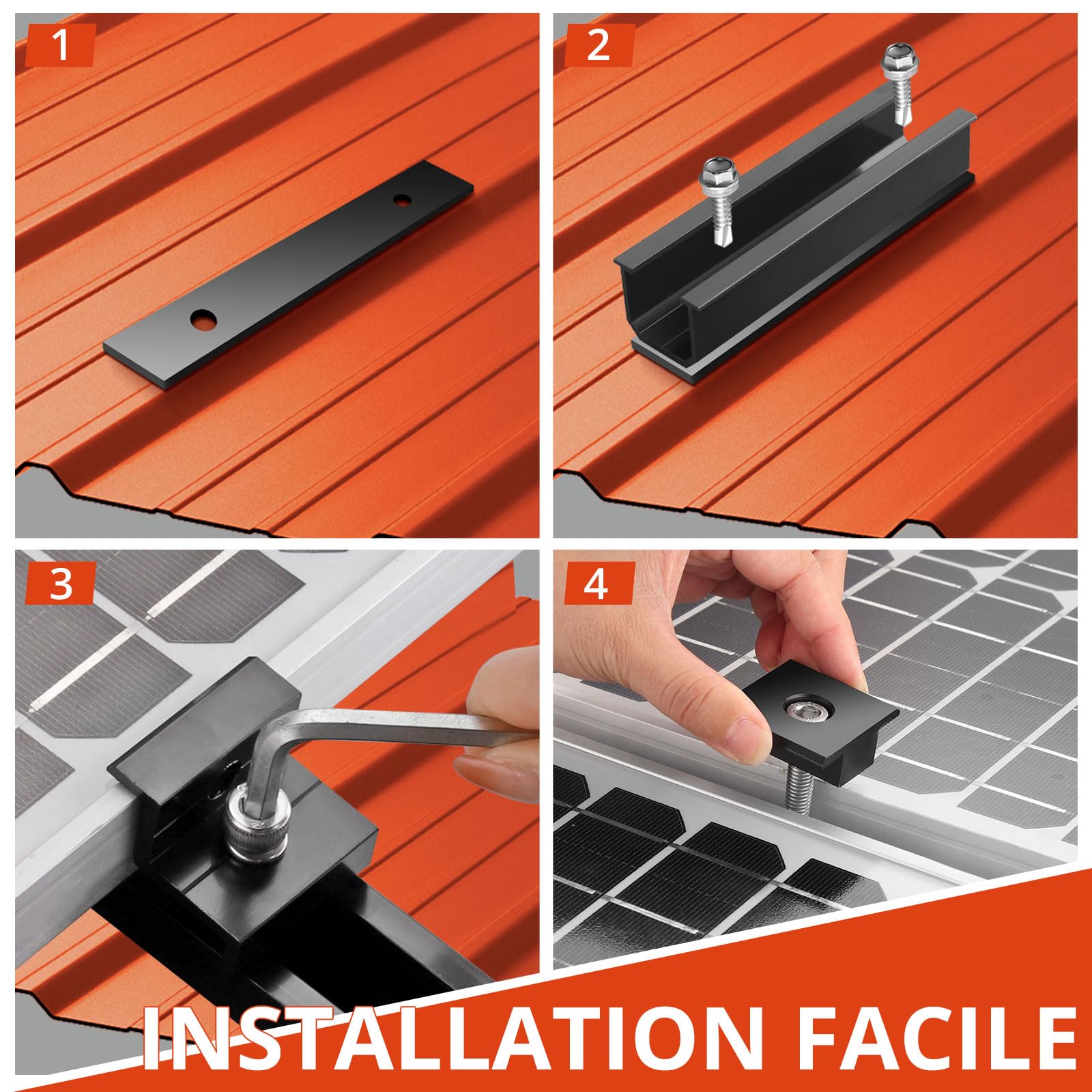 GETLITOOL Supports de Montage de Panneaux Solaires en Aluminium - Kit de 6 Rails 120x25mm 4 Pinces 2 Supports Centraux - Compatible 30/35mm - Étanche&Robuste - Pour Camping-car Maison Bateau - Noir