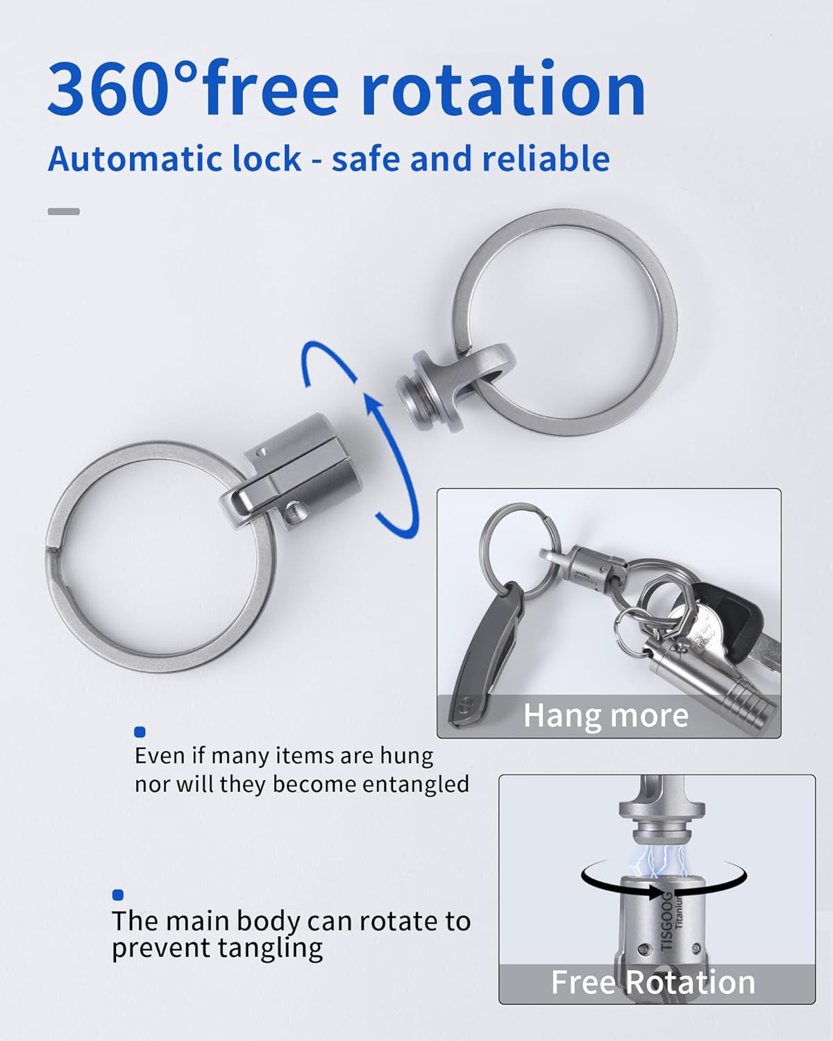 Titanium Quick Release Keychain, Detachable Magnetic Key Holder, 360°Rotatable, 88LB Load Capacity