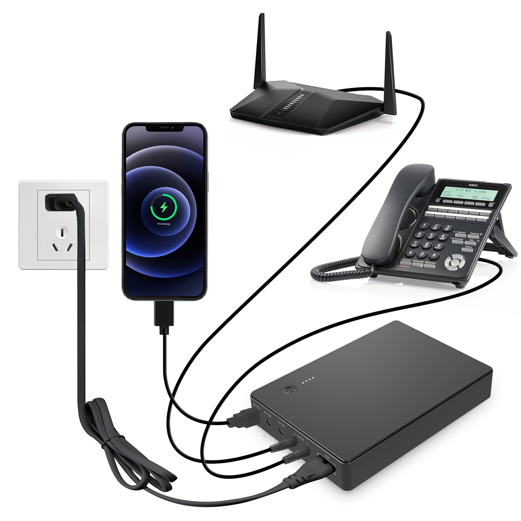 Mini UPS Gruppo di Continuità per Router, Modem, Camera con Ingresso AC Uscita USB 5V DC 5V 9V 12V 3A (74Wh)
