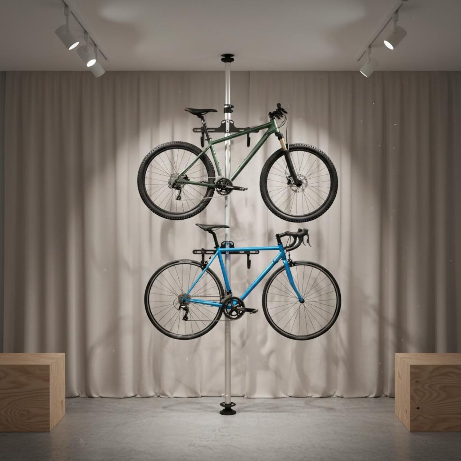 Supporto Bici da Pavimento a Soffitto Portabici Stand Rastrelliera Portabiciclette Staffa Verticale Salvaspazio in Lega di Alluminio Adatto a, 3M, 2 Ganci Ferro