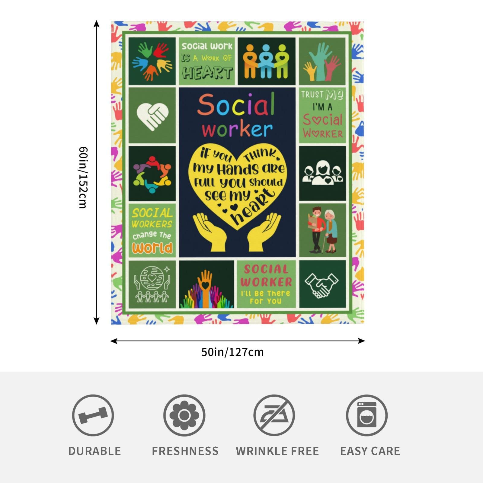 Yatuon Coperta Per Assistente Sociale, In Morbido Poliestere, Formato 50x60 Cm, Colori Vividi, Plaid Multifunzione Per Casa E Ufficio, Regalo Perfetto - 2