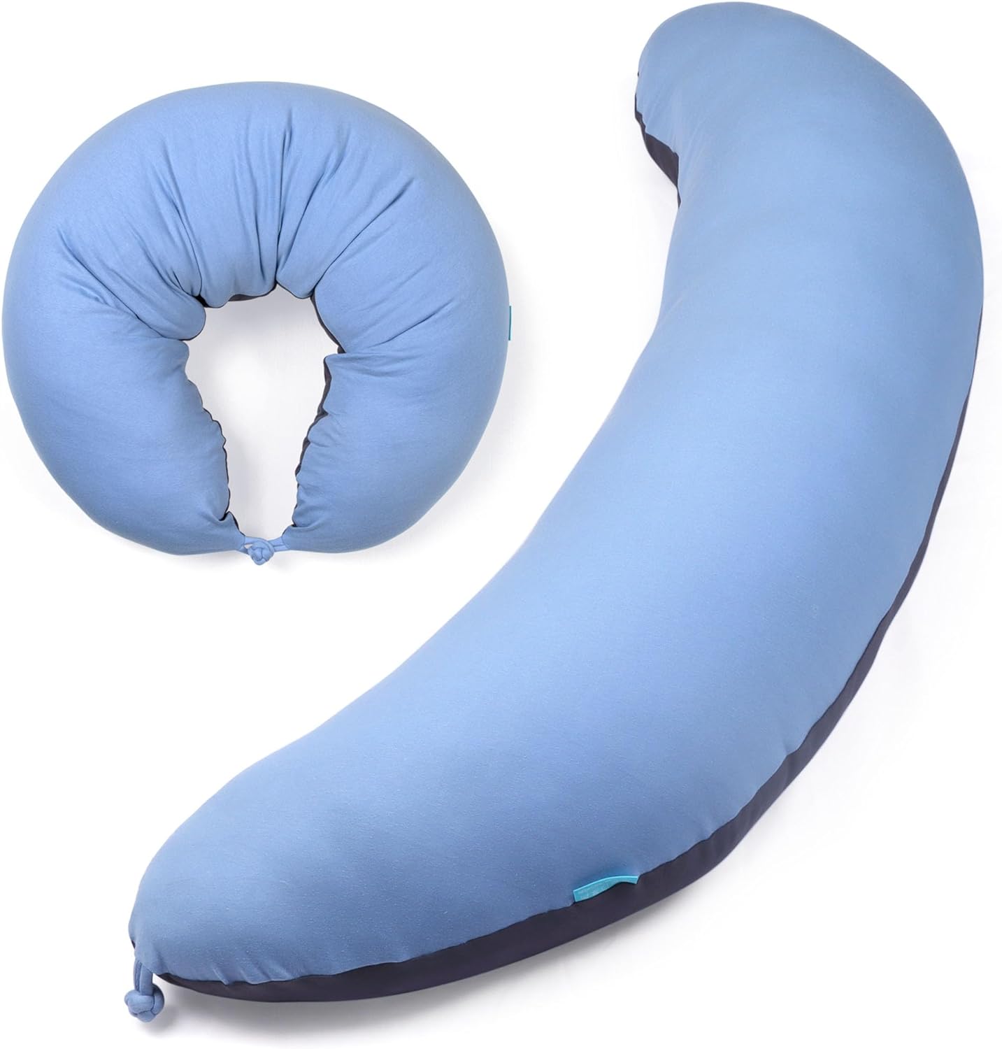 BYRIVER 39" C Shaped Body Pillow for Side Sleeping Adults Men Women, Anxiety Relief Hugging Gaming Lap Pillow, Pregnancy Knees Separate Pillow, Gifts for New Moms, Removable Pillowcase(L) Large 39"(99CM) Light Dark Blue