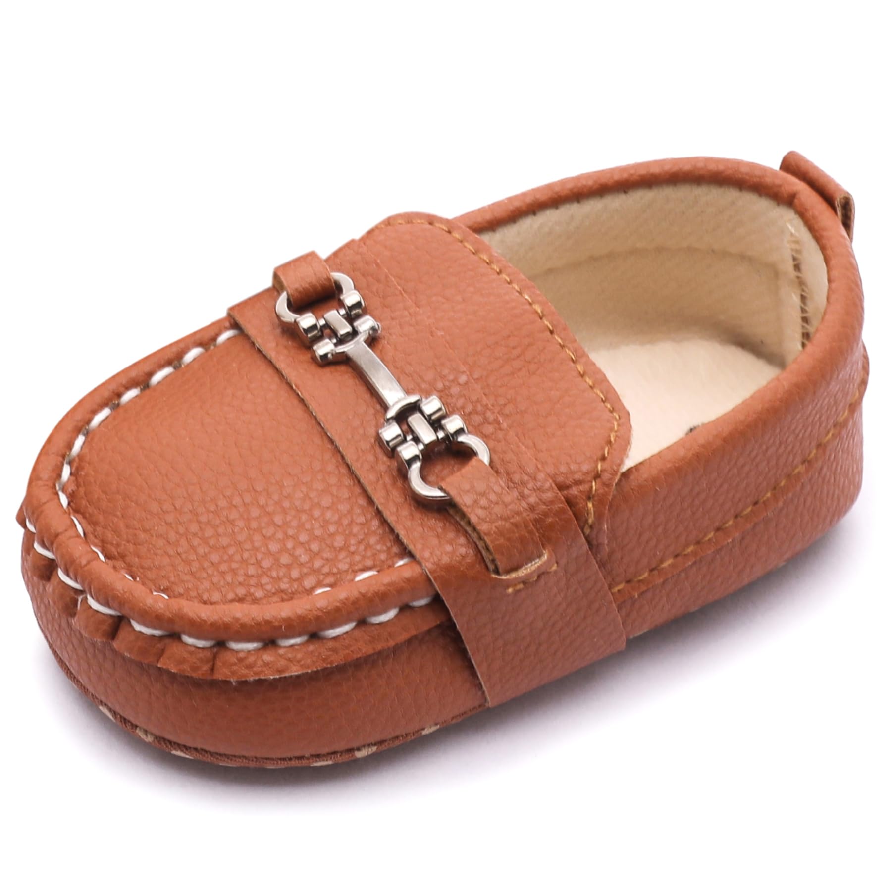 Moceen Infant Baby Boys Girls Loafers Shoes Soft Non-Slip PU Leather Moccasins Newborn First Walkers Crib Dress Shoes 6-12 Months, Brown, M102