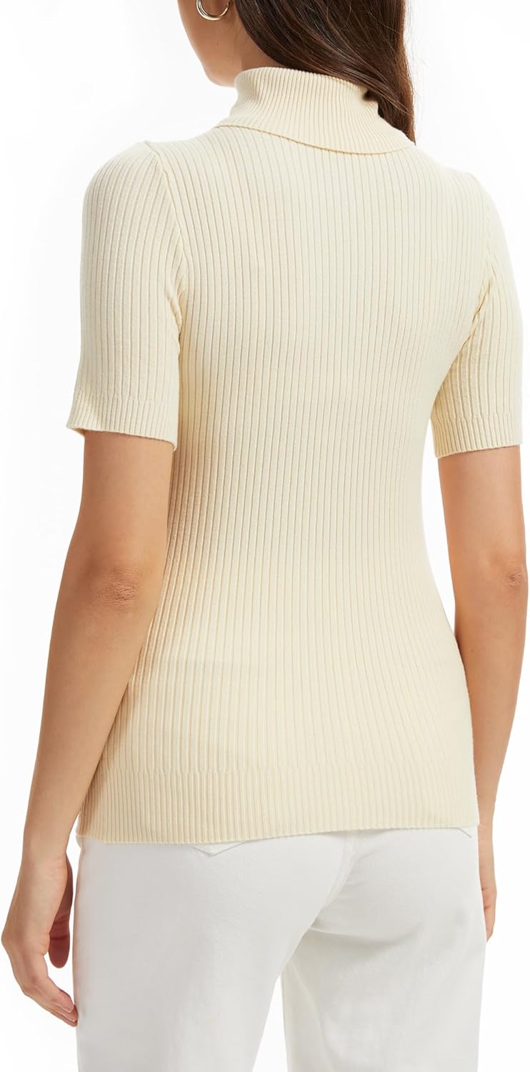 Women's Fall Short Sleeve Sweater Turtleneck Pullover Tops Winter Basic Ribbed Knit Slim Fitted Casual Shirts - Image 3