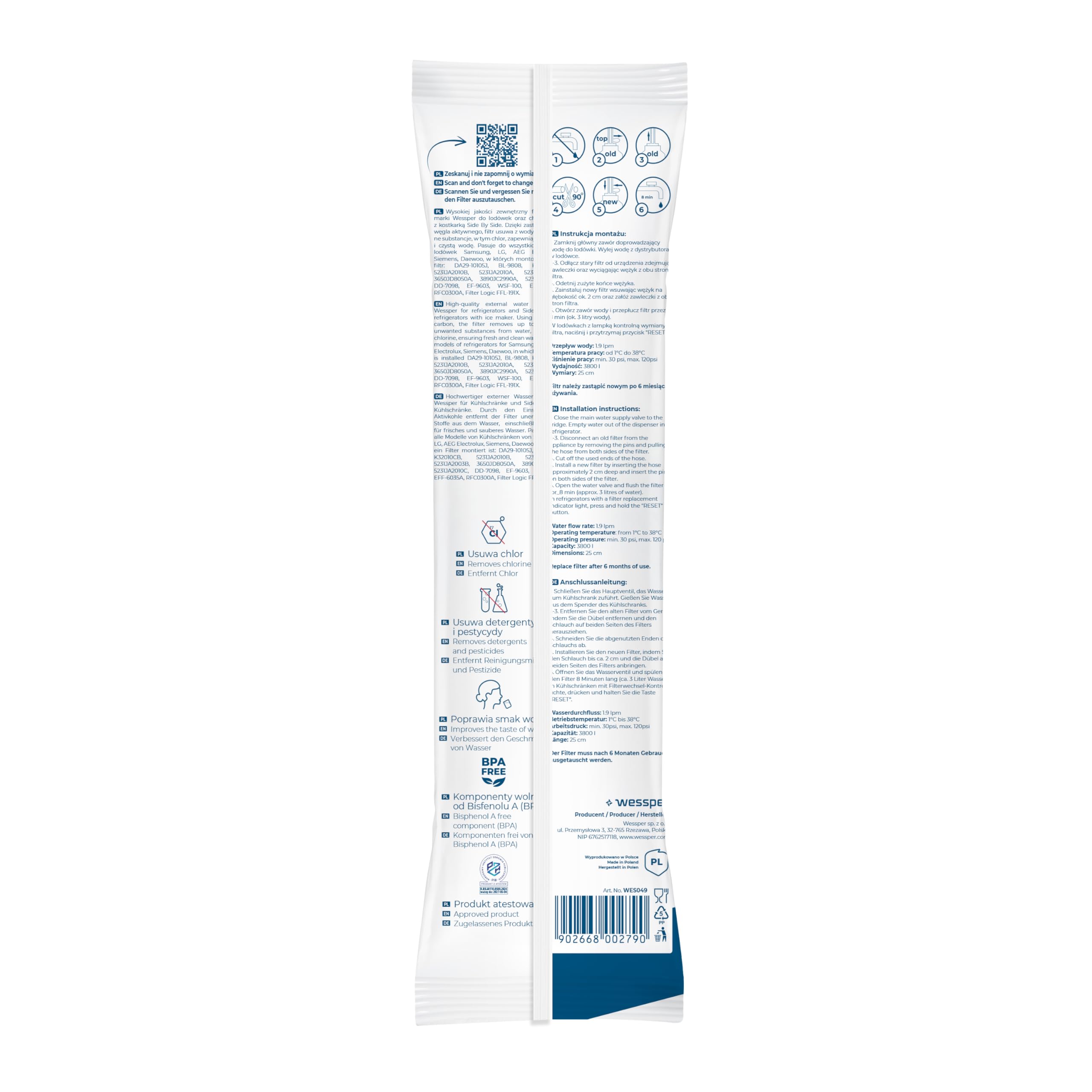 Wessper Kühlschrank Wasserfilter Ersatz für Samsung Side By Side, LG, AEG, HAIER, Whirpool, DA29-10105J, HAFEX/EXP, DA99-02131B, WSF-100, EF9603, USC-100, 4 Stück