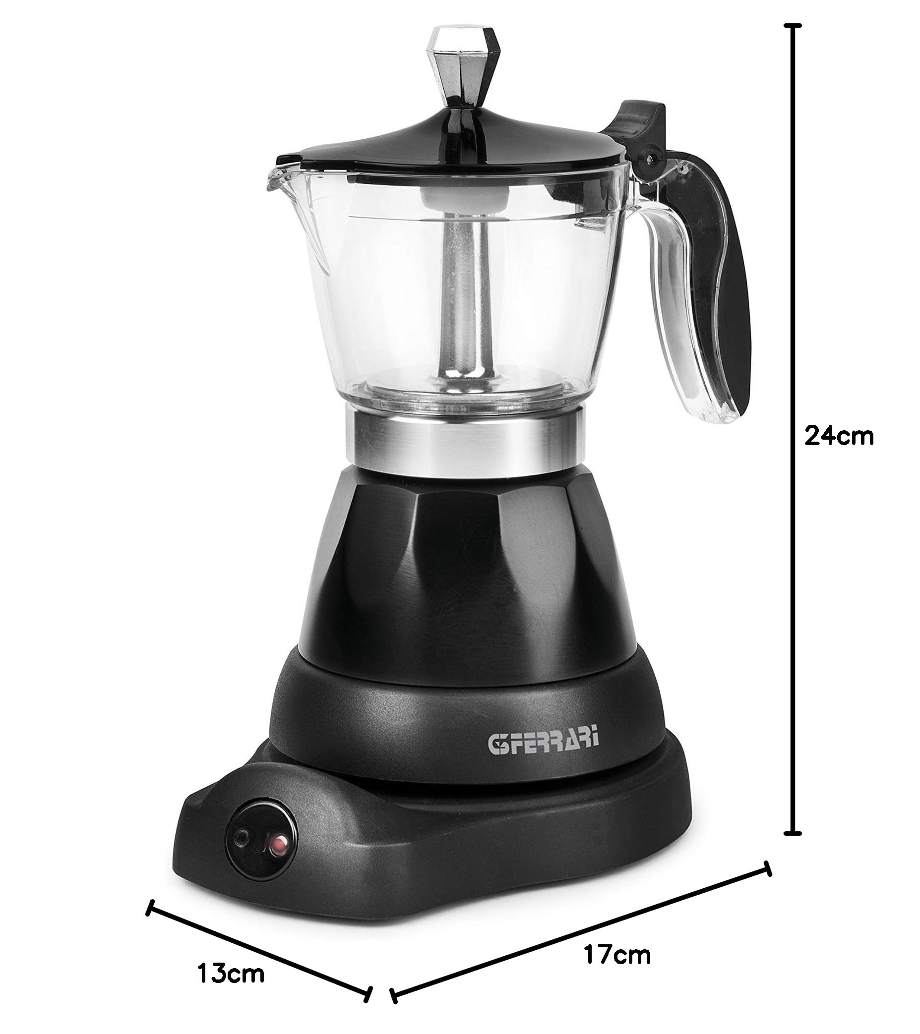 G3 Ferrari G10028 Bonjour Moka Elettrica, 400 W, 3 tazze, Mantenimento in caldo, Base d'appoggio con rotazione 360°, Alluminio, Nero