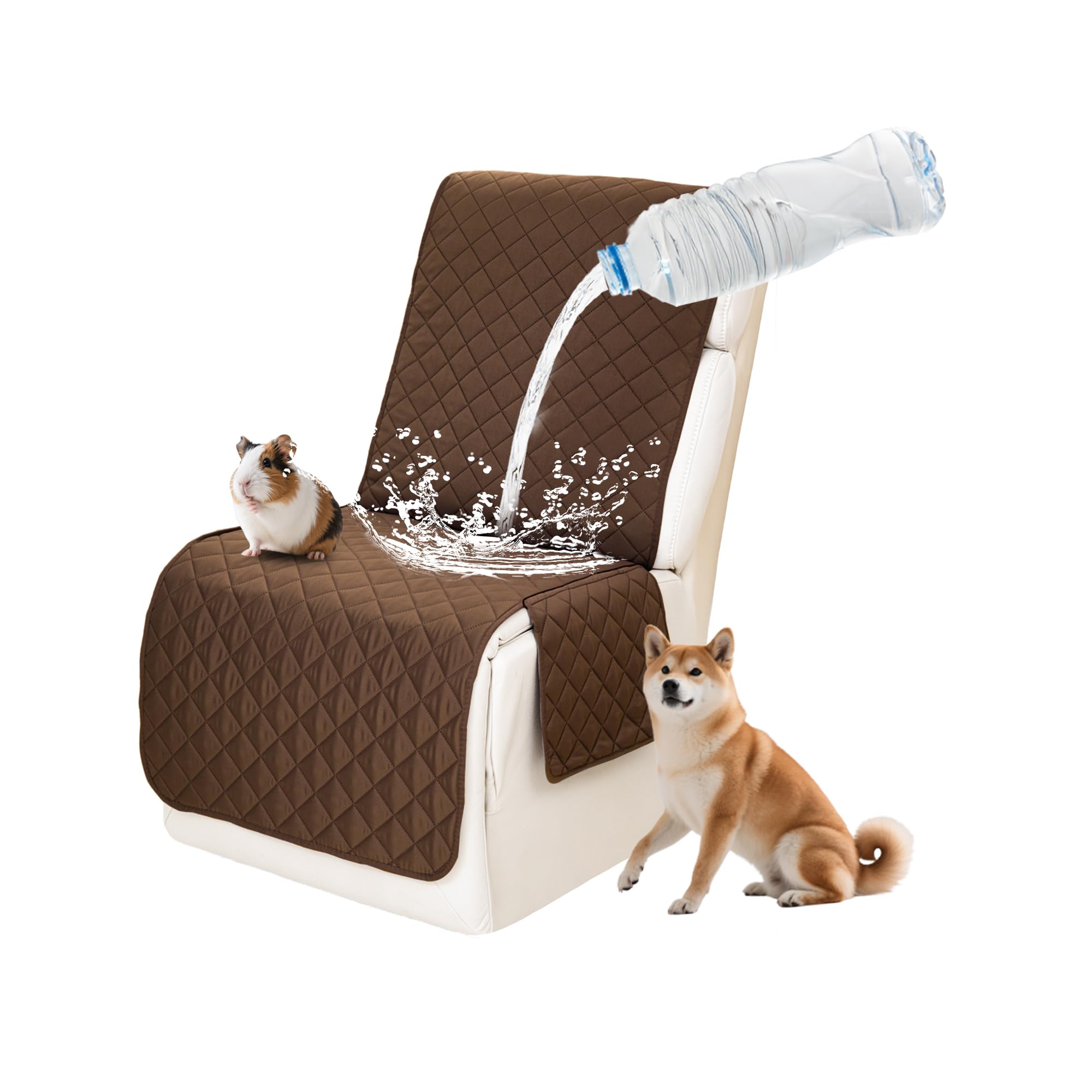 Waterproof Sectional Reclining Couch Covers L Shaped Recliner Sectional Sofa Cover 1 Piece Non Slip Washable Corner Recliner Slipcover Set for Pet Dog (Additional Seat Cover, Brown)