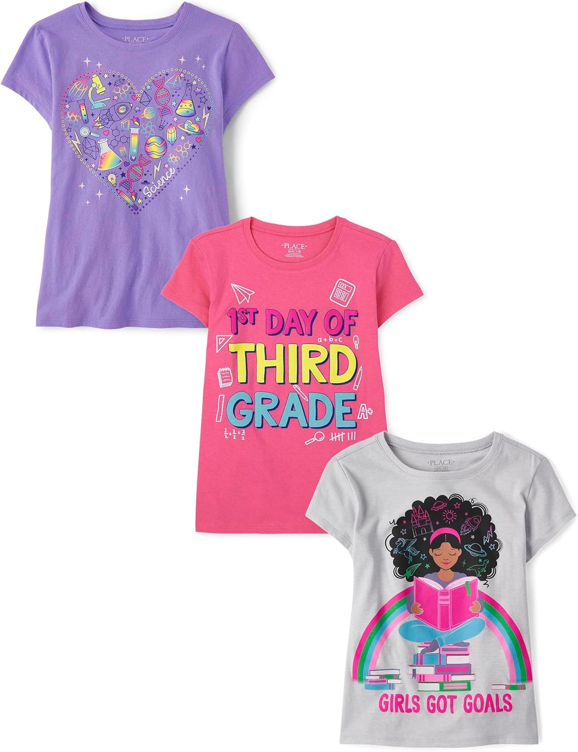 The Children's Place,Girls,School Days Short Sleeve Graphic T-Shirts,Multipacks