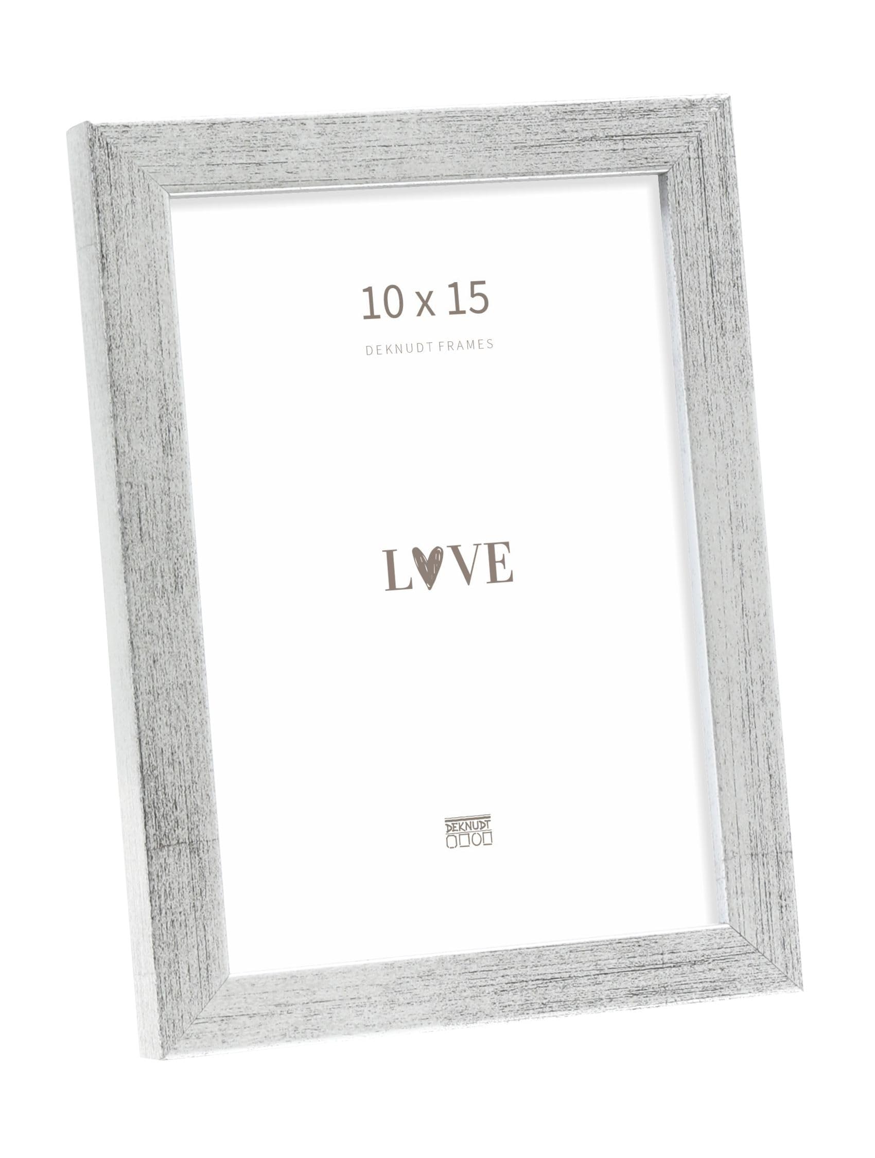 Deknudt Frames - wooden photo frame for 10 x 15 cm photo - silver - for photos, posters or posters - S243D1 - to stand or hang