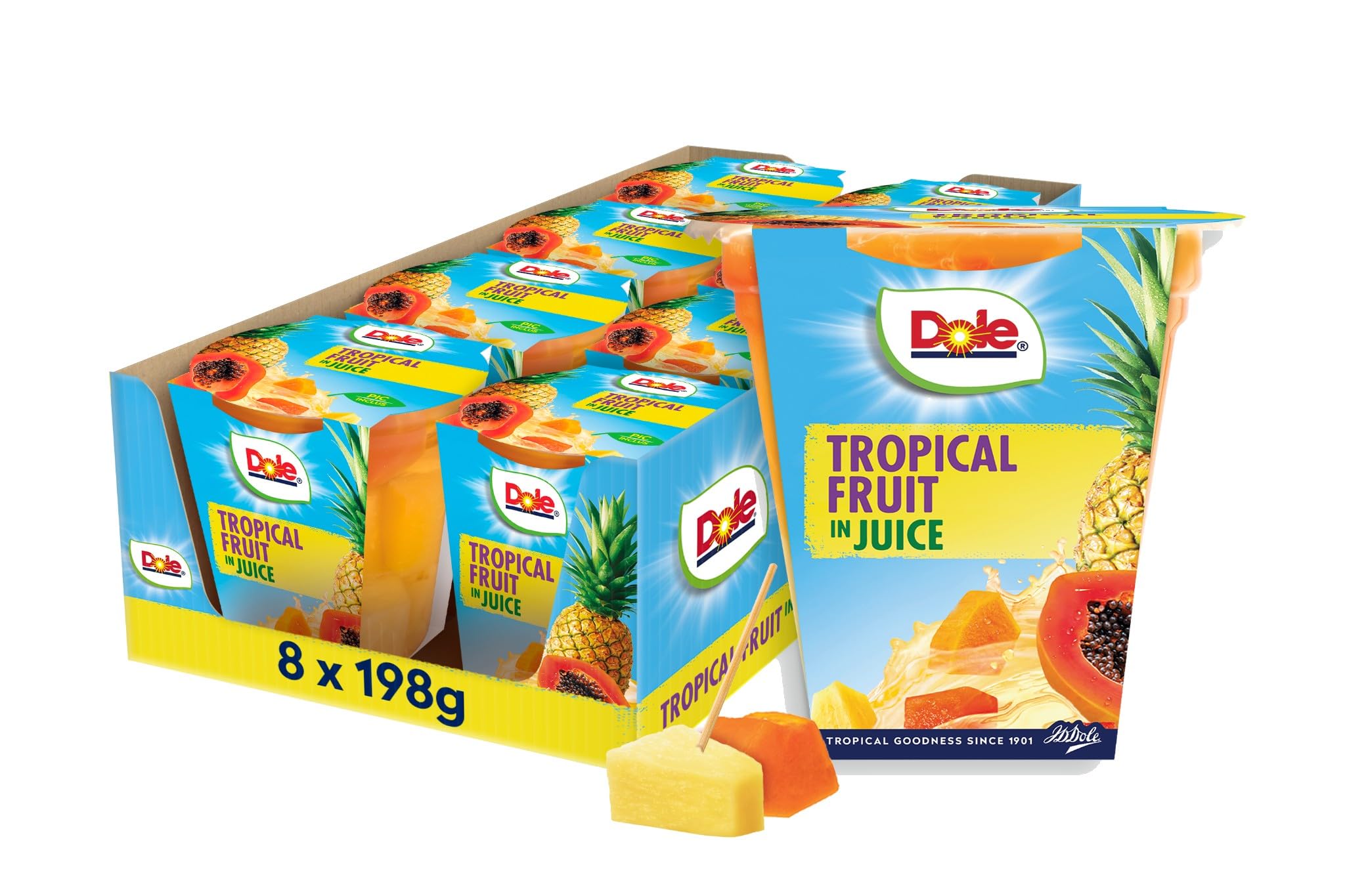 DOLE Tropical Fruit in Juice Pots 8x198g Fruit pieces in fruit juice