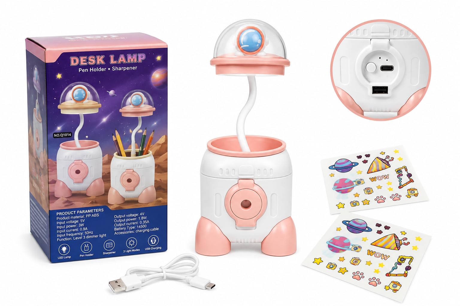 Inaayasa Product Title (Under 200 Characters) Astronaut LED Desk Lamp with Pen Holder & Sharpener | USB Rechargeable 3-Level Dimmable Study Light | Kids Pencil Stand Organiser-image-30