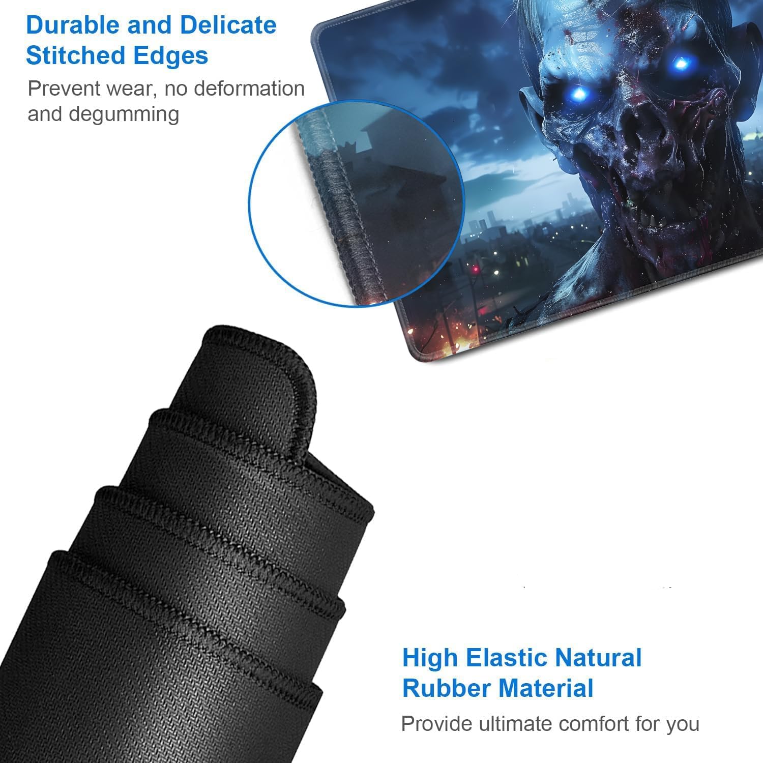 for MTG Playmat + Drawstring Travel Pouch + 6 Dice Counter, for Tabletop Trading Card Game Playmats or Mouse Pad, Anti-Slip Rubber 24 x 14 in, Scary Zombies for TCG Playmat (No with Zone)