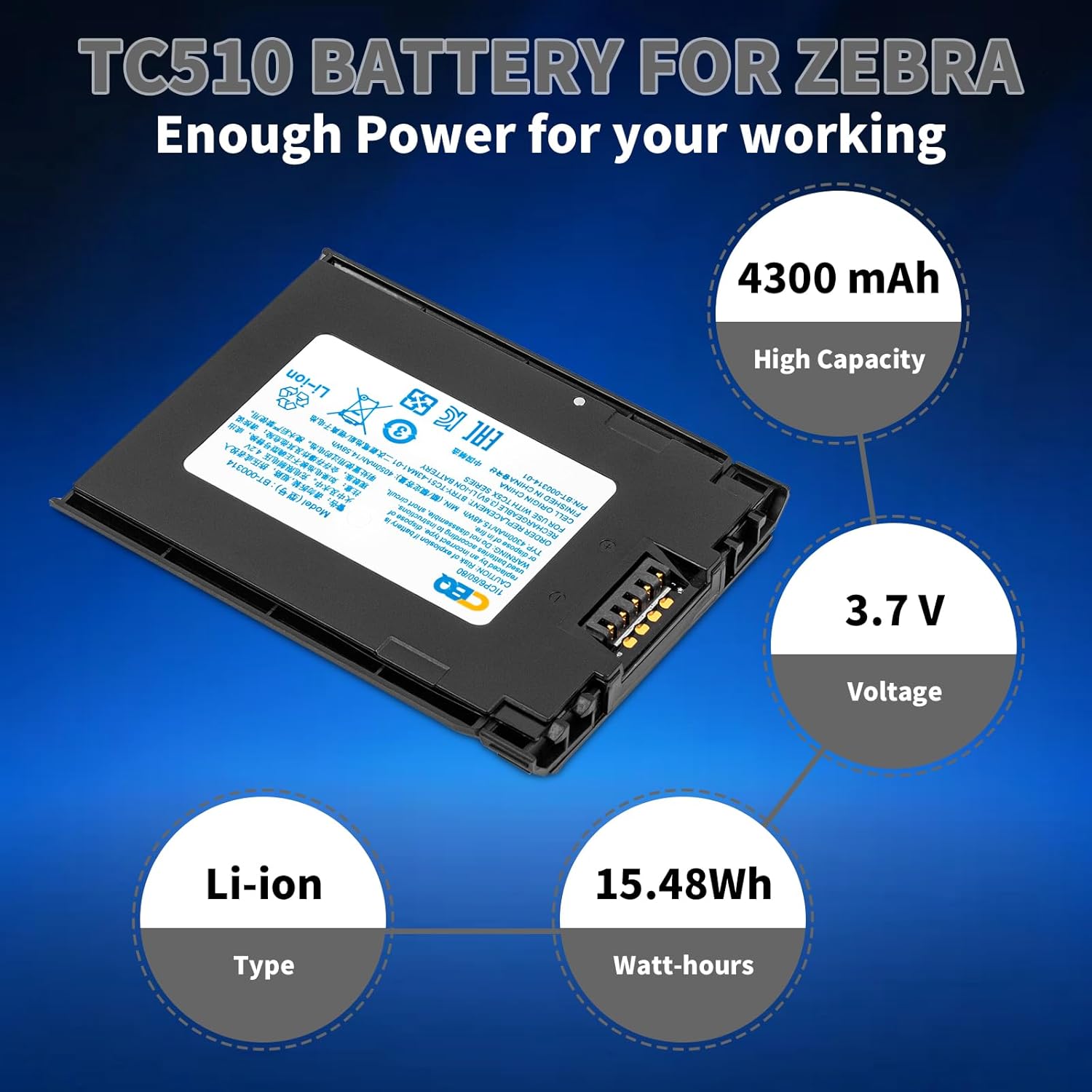 CBQ TC57 Battery Replacement, BT-000314 Scanner Battery for Zebra TC51 TC57 TC52 TC56 TC510 TC510K TC51HC TC52X TC520L BTRY-TC51-44MA1-01 BTRY-TC51-4A1-01