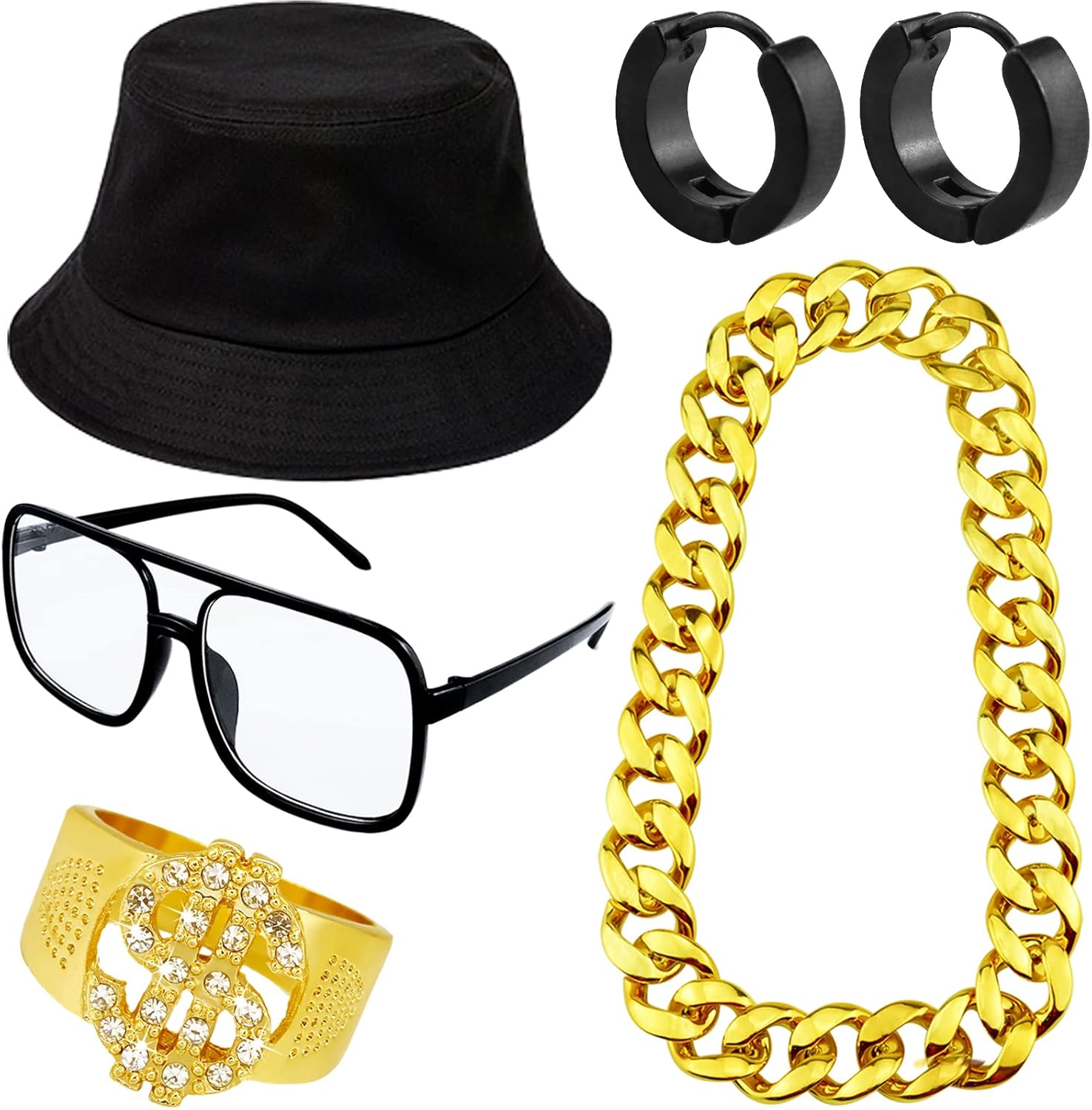 Riuziyi 5 Pack 80s 90s Hip Hip Costume Outfit Kit Bucket
