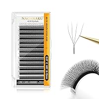 Vista 111 de NAGARAKU Extensiones de pestañas Double Tips 4D W, suministros con puntas dobles, gruesas con rizado D de 0.07 mm, bandeja mixta 8-15 mm