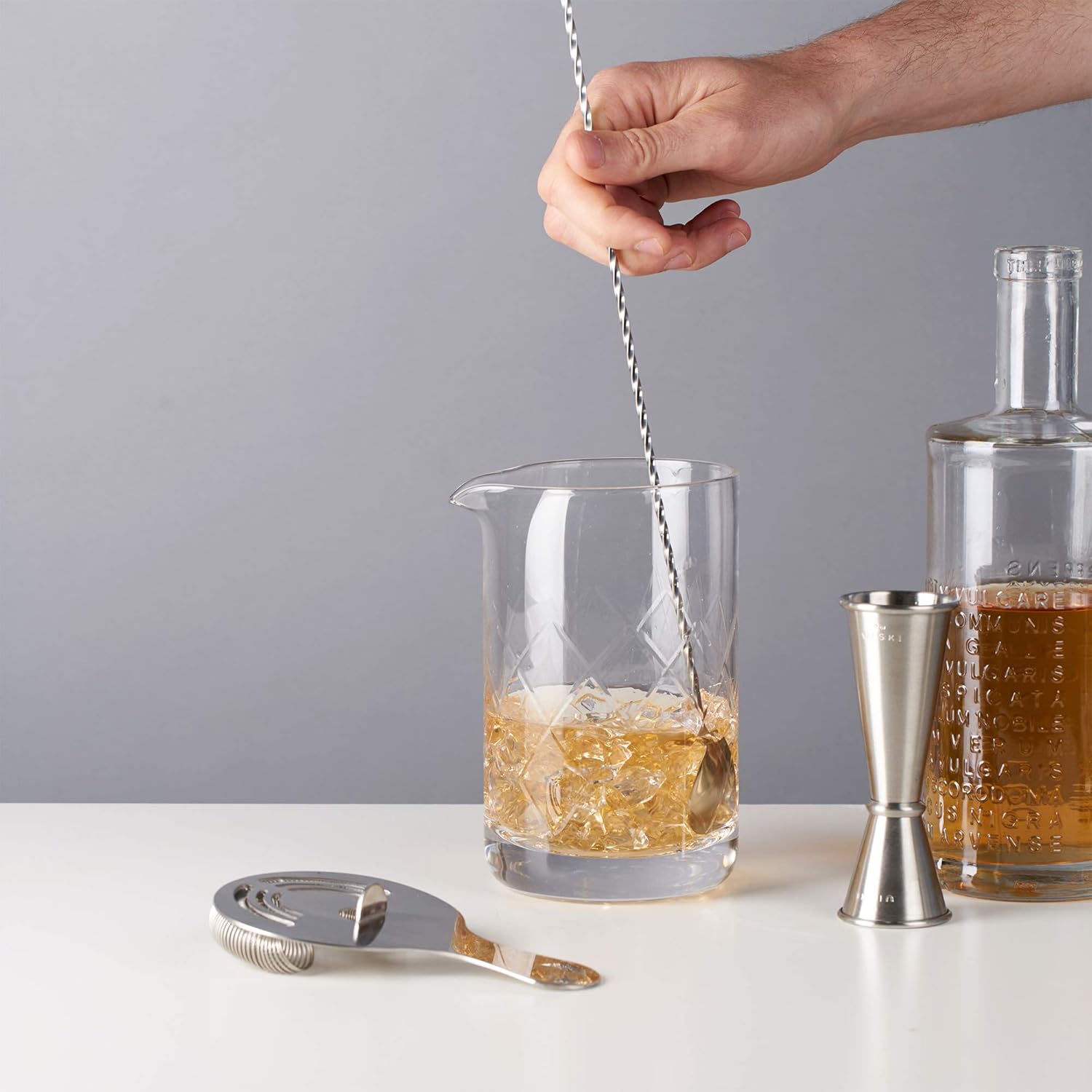 Viski Stainless Steel Mixology Bartender Kit, Includes Mixing Glass, Hawthorne Strainer, Double Jigger and Barspoon for Stirred Drinks and Cold Brew Cocktails, Home Bar Cart, 4-Piece Set, Silver