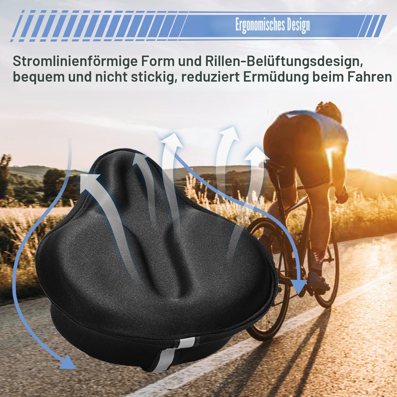 ROADNADO Breiter Fahrradsitzkissenbezug, weich, gepolstert, für Herren und Damen, Fahrradsattelbezug, bequeme Heimtrainer-Sattelkissen für Peloton, Spin, Elektro, Citybike