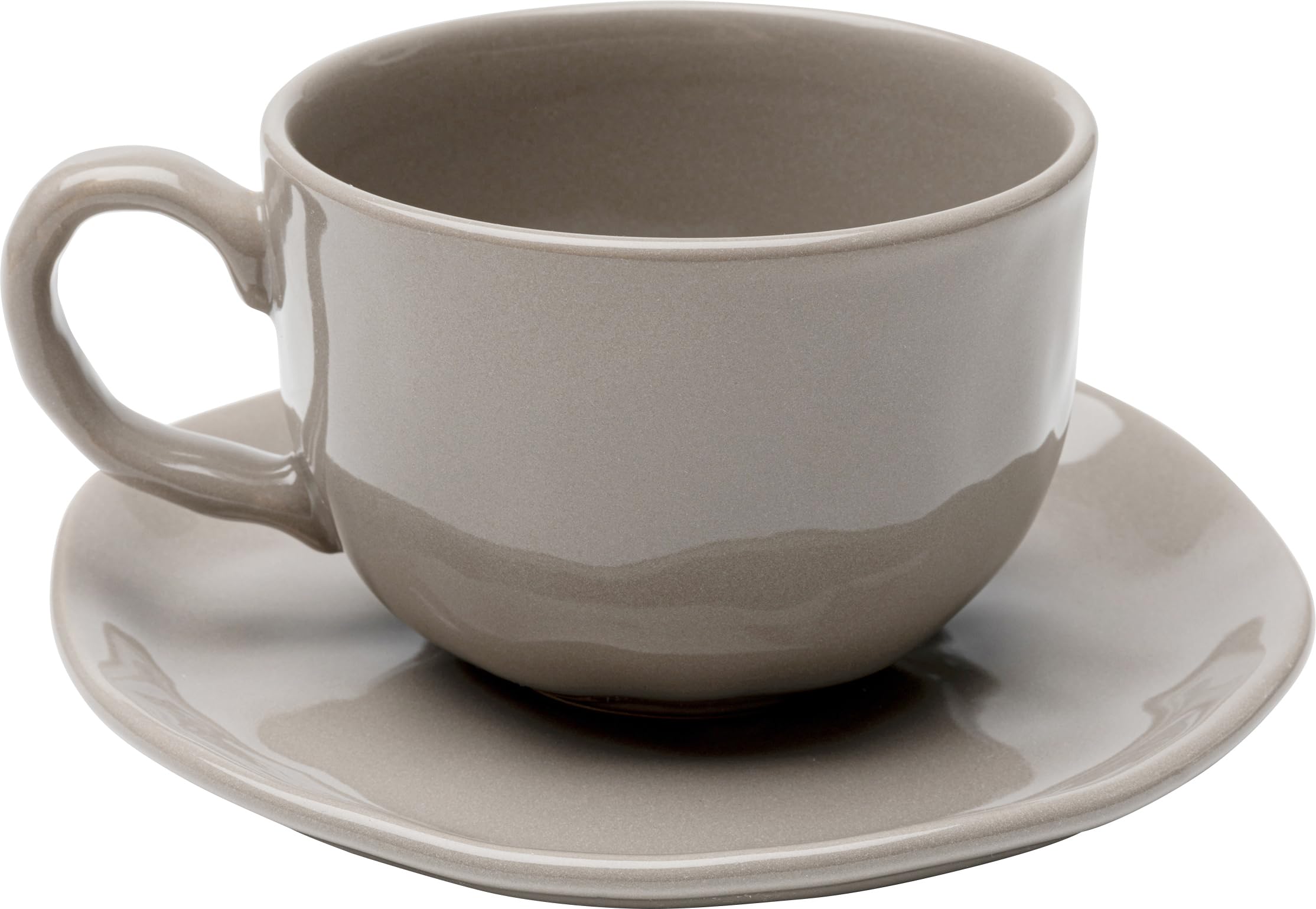 Kare Design Kaffeetasse Organic mit Untertasse, Tassen-Set, 6-teilig, Grau, 390ml, Spülmaschinengeeignet, Geschirr-Set, Modernes Design, Steingut