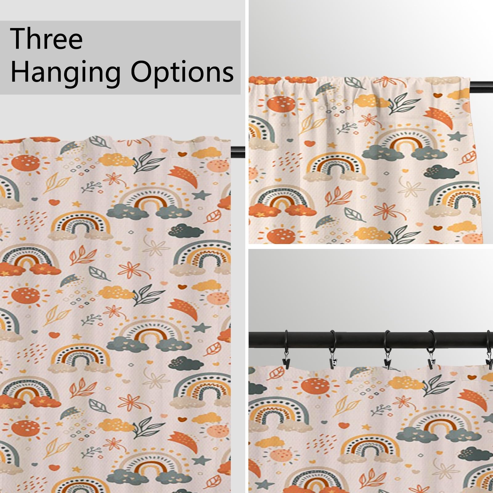 ggaimwf Rainbow Curtains Pencil Pleat Hobo Style Flower Leaf Rainbow Curtains Kids Bedroom Window Treatment for Child Girls Living Room Nursery Cafe Interior Divider Curtain Tier 117x183cm 1 Panel - Image 4