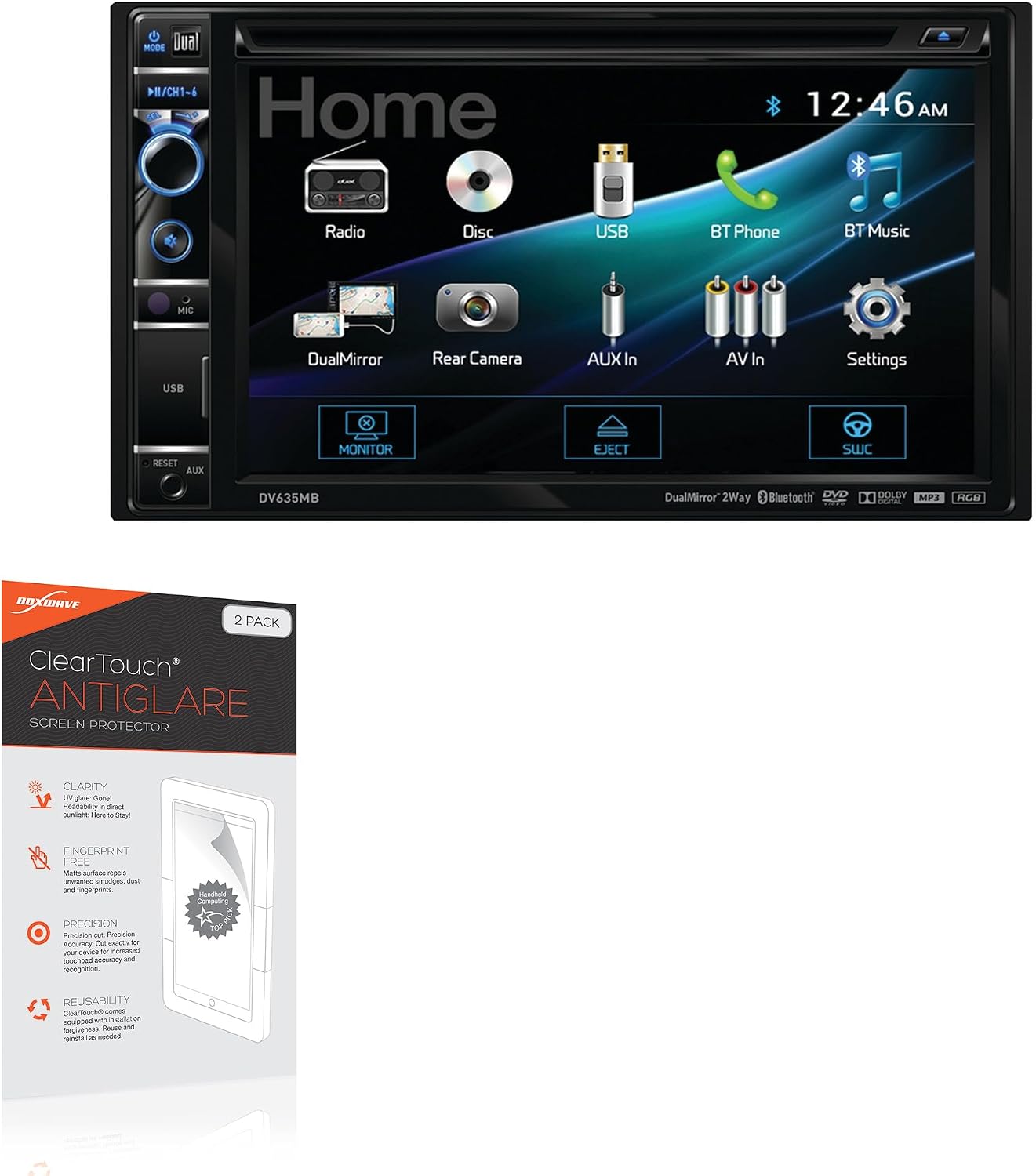 BoxWave Screen Protector Compatible with Dual Electronics DV635MB - ClearTouch Anti-Glare (2-Pack), Anti-Fingerprint Matte Film Skin
