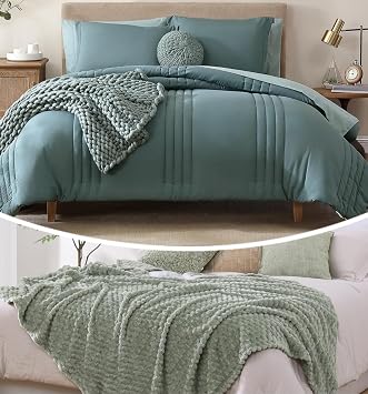 Monbix 7 Piece Comforter Sets and Fleece Throw Blanket Bundle